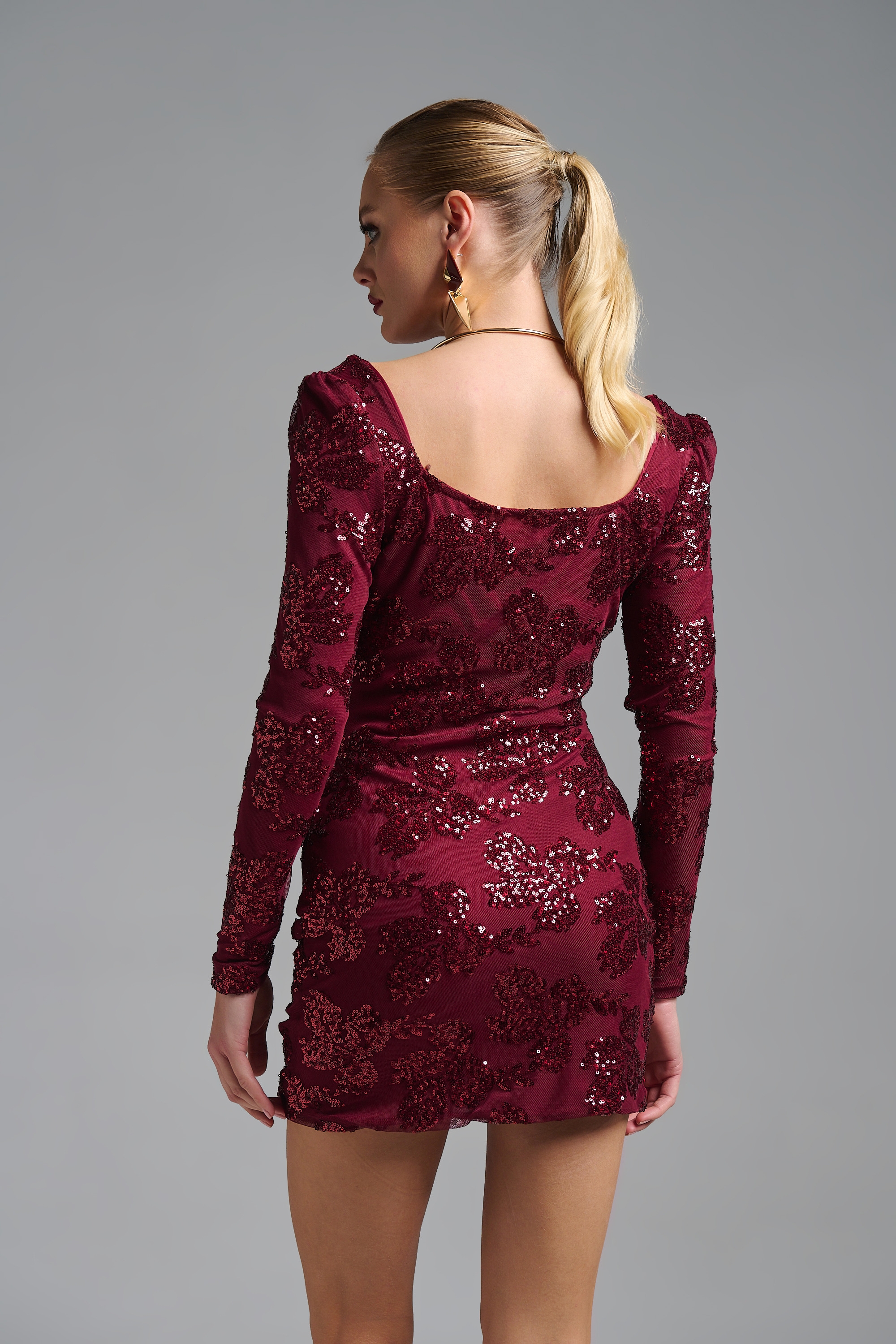 Sequin Long-Sleeved Mini Dress