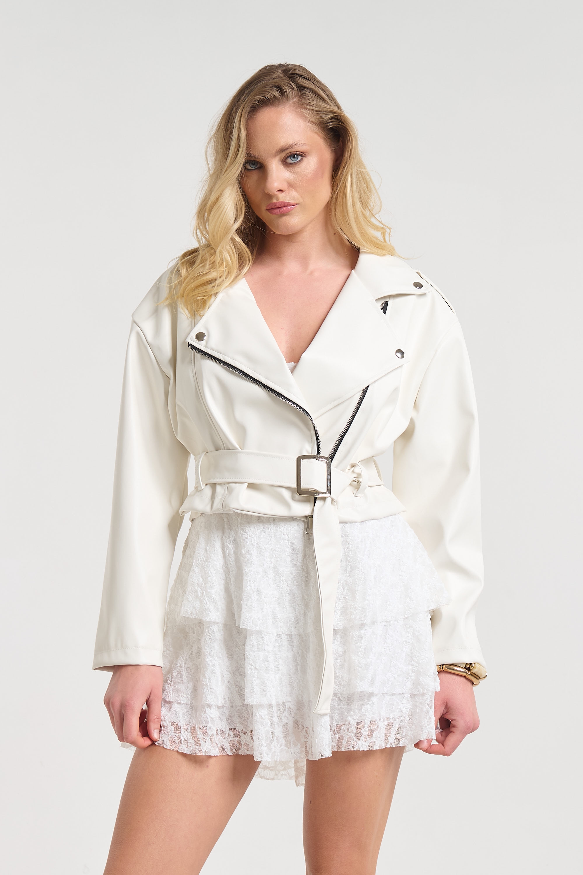 Δερμάτινο Overall Με Λοξό Φερμουάρ