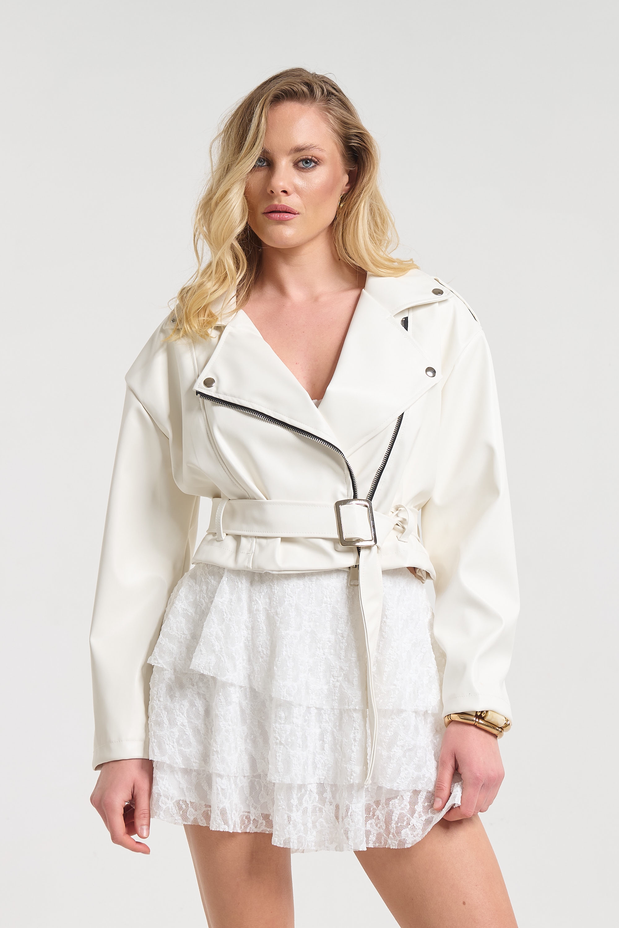 Δερμάτινο Overall Με Λοξό Φερμουάρ