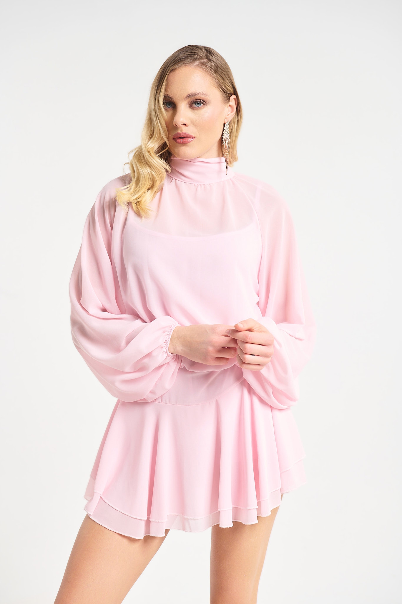 Φόρεμα Κοντό Κλος με Φιόγκο στον Λαιμό