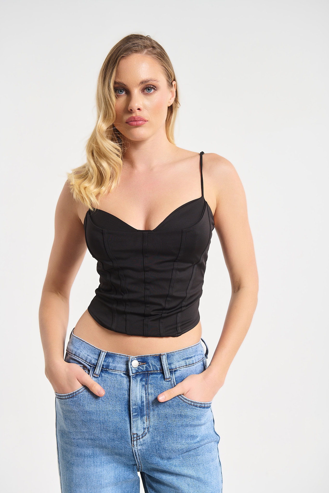 Crop Top με Εφέ Κορσέ