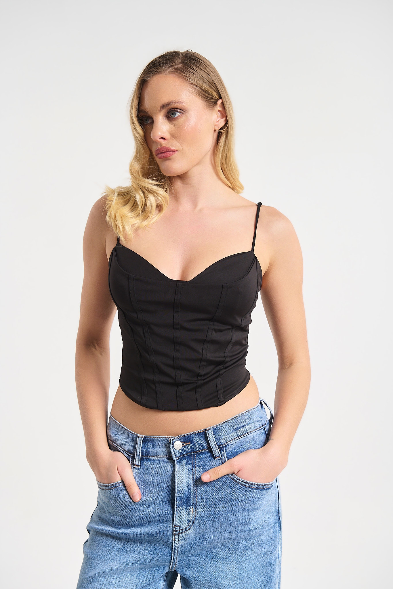 Crop Top με Εφέ Κορσέ