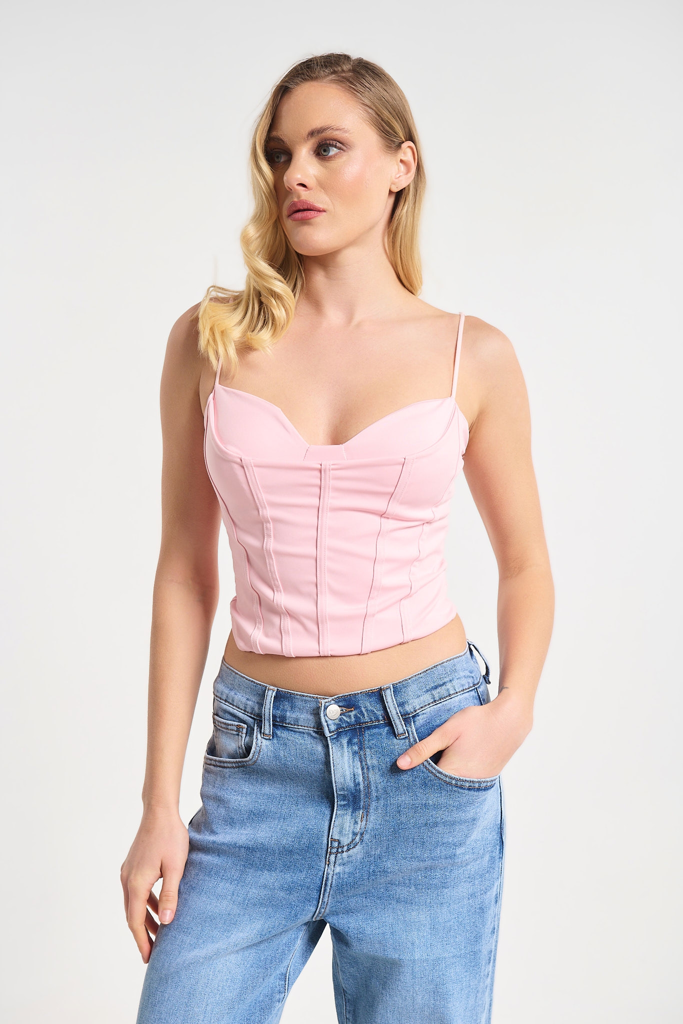 Crop Top με Εφέ Κορσέ