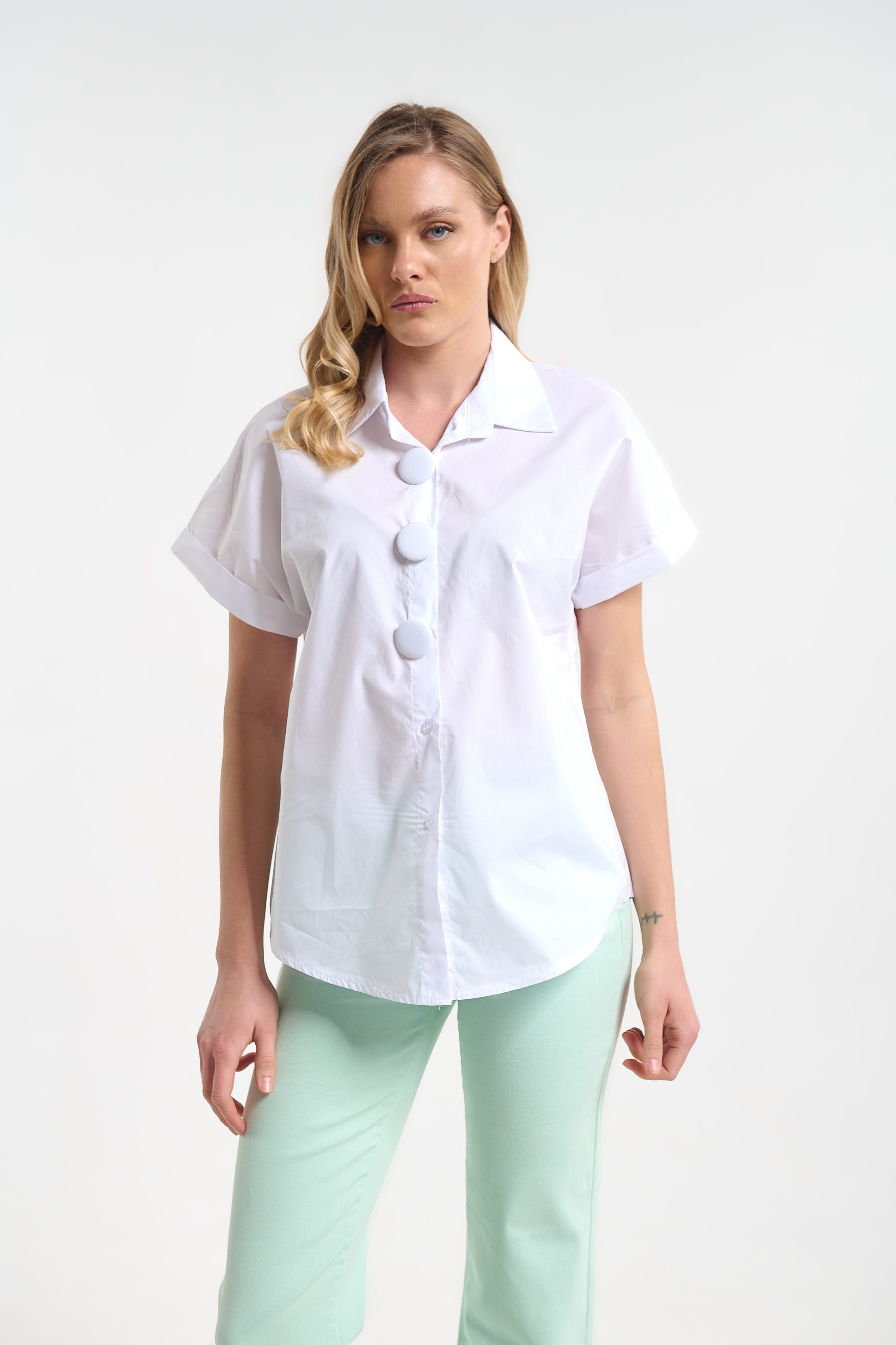 Short Sleeve Button-Up Shirt for Women