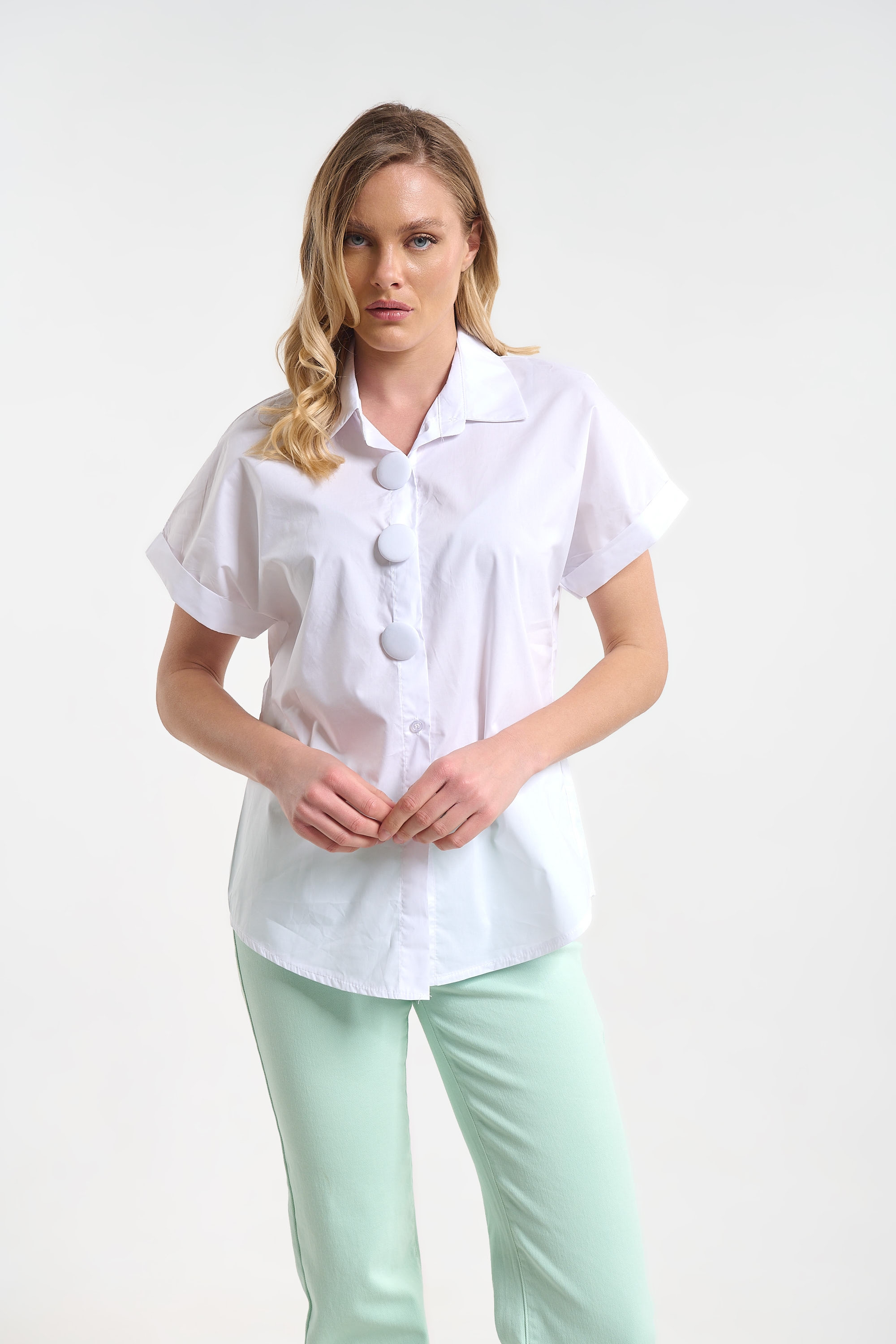 Short Sleeve Button-Up Shirt for Women