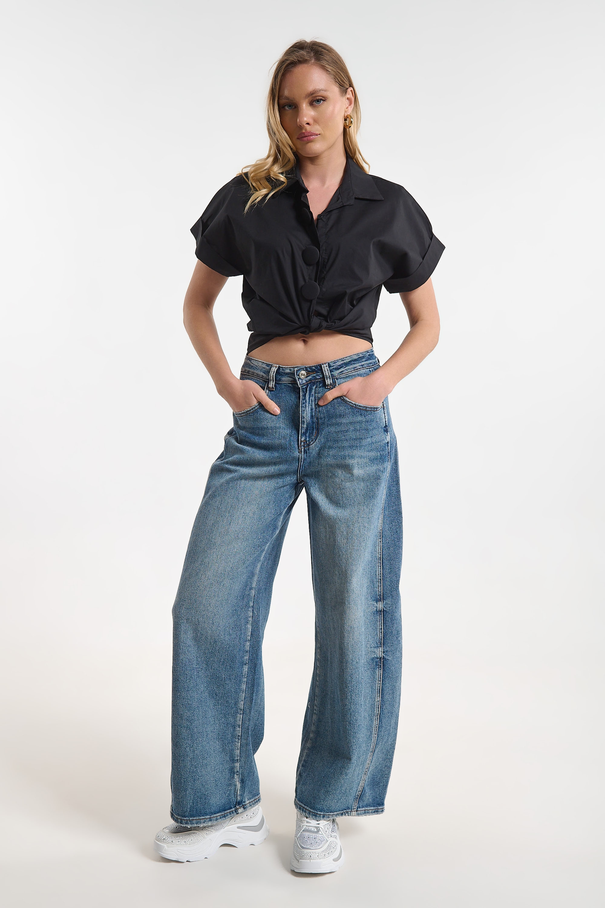 Short Sleeve Button-Up Shirt for Women