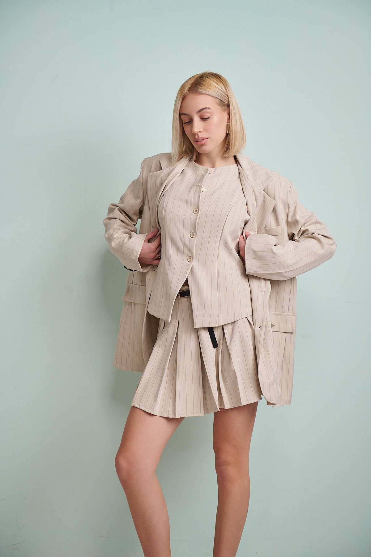 Striped Notched Neck Vest