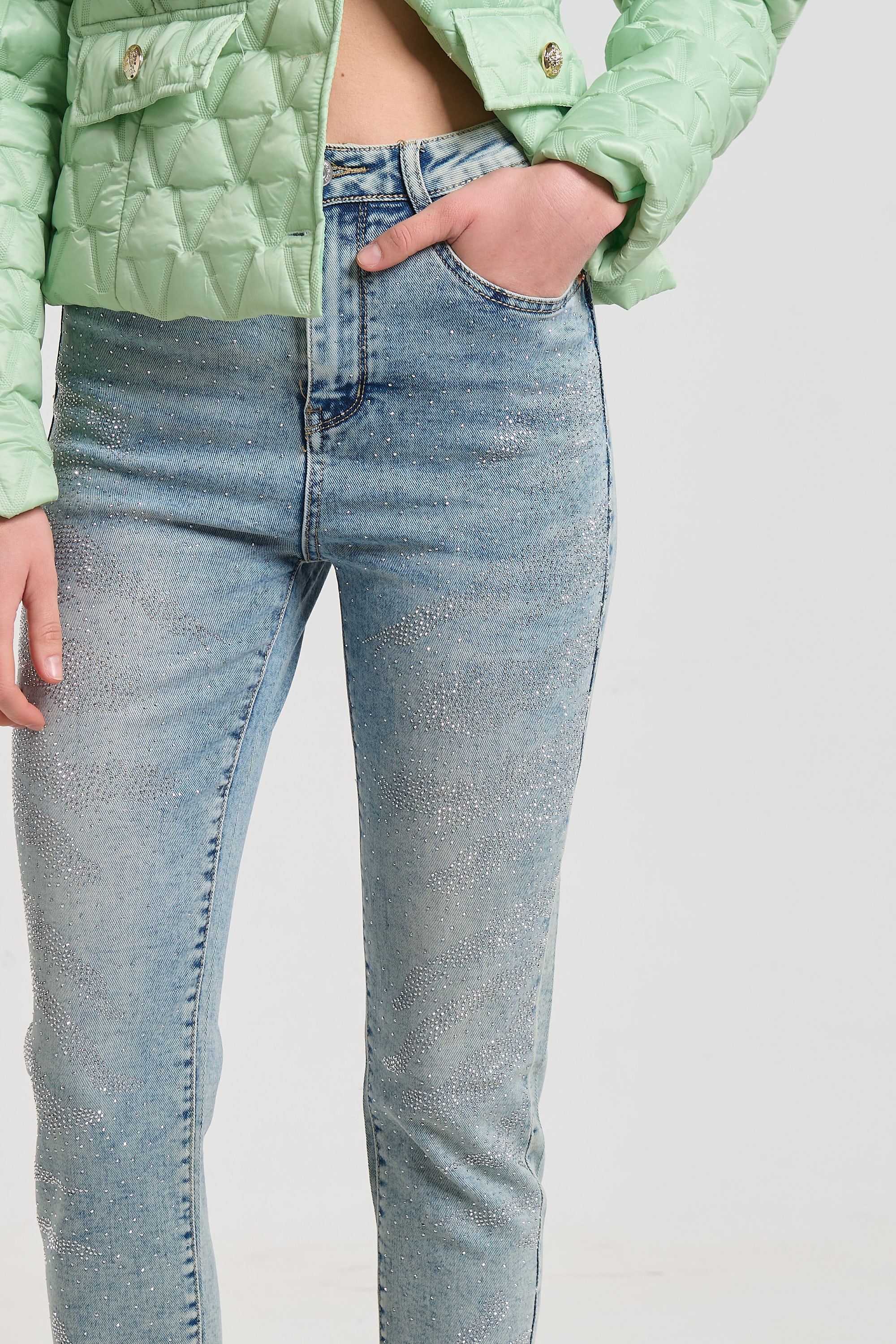 Animal Print Straight-Leg Jeans with Rhinestones