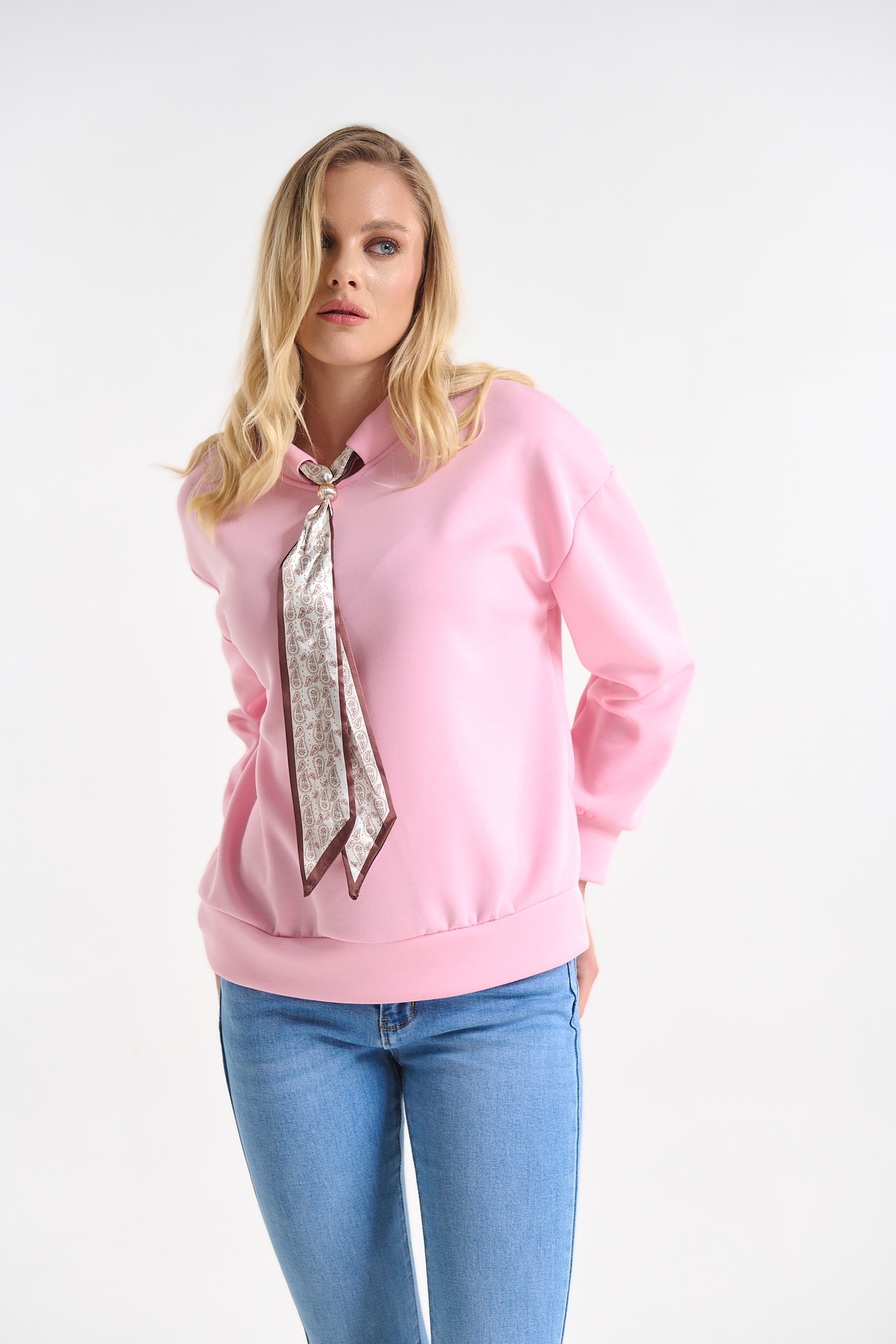 Μπλούζα Με Ενσωματωμένο Φουλάρι