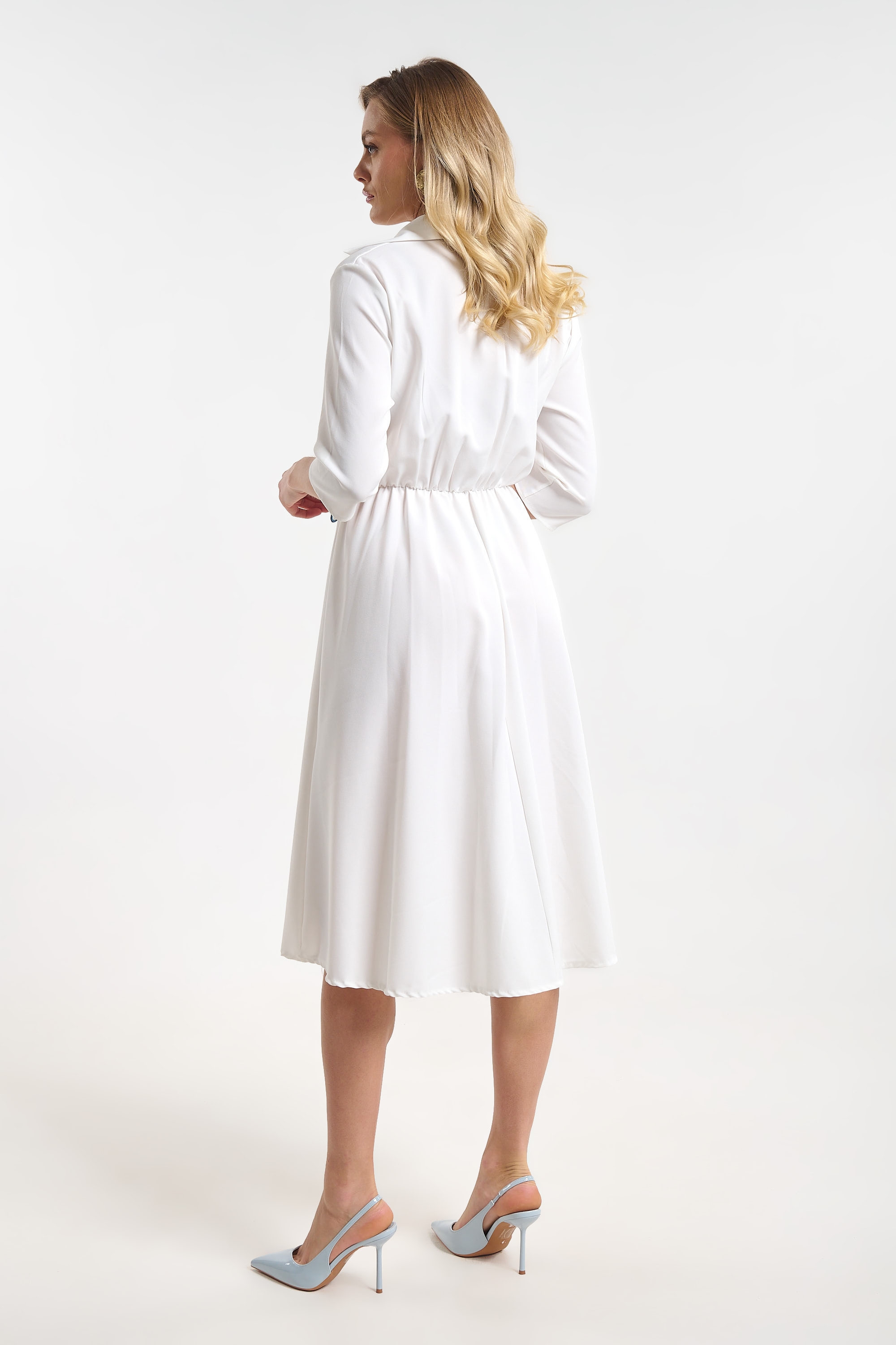 Dress with 3/4 Sleeves & Side Tie Floral Scarf for Women