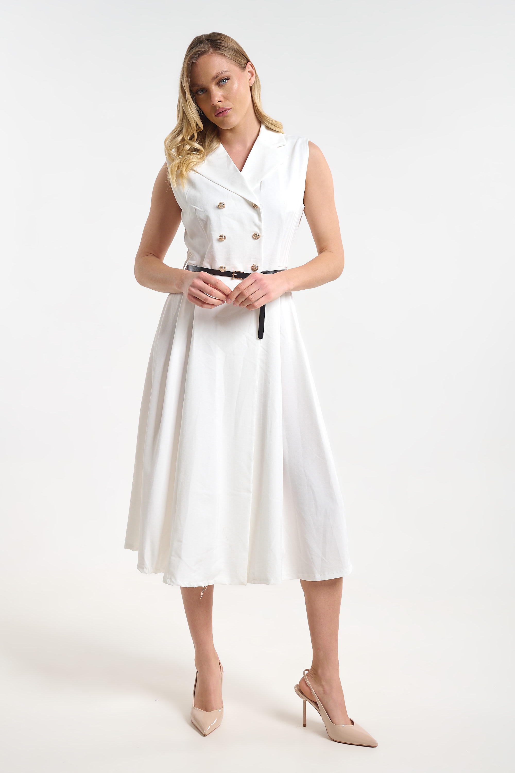 Long Sleeveless Wrap Dress with Buttons for Women