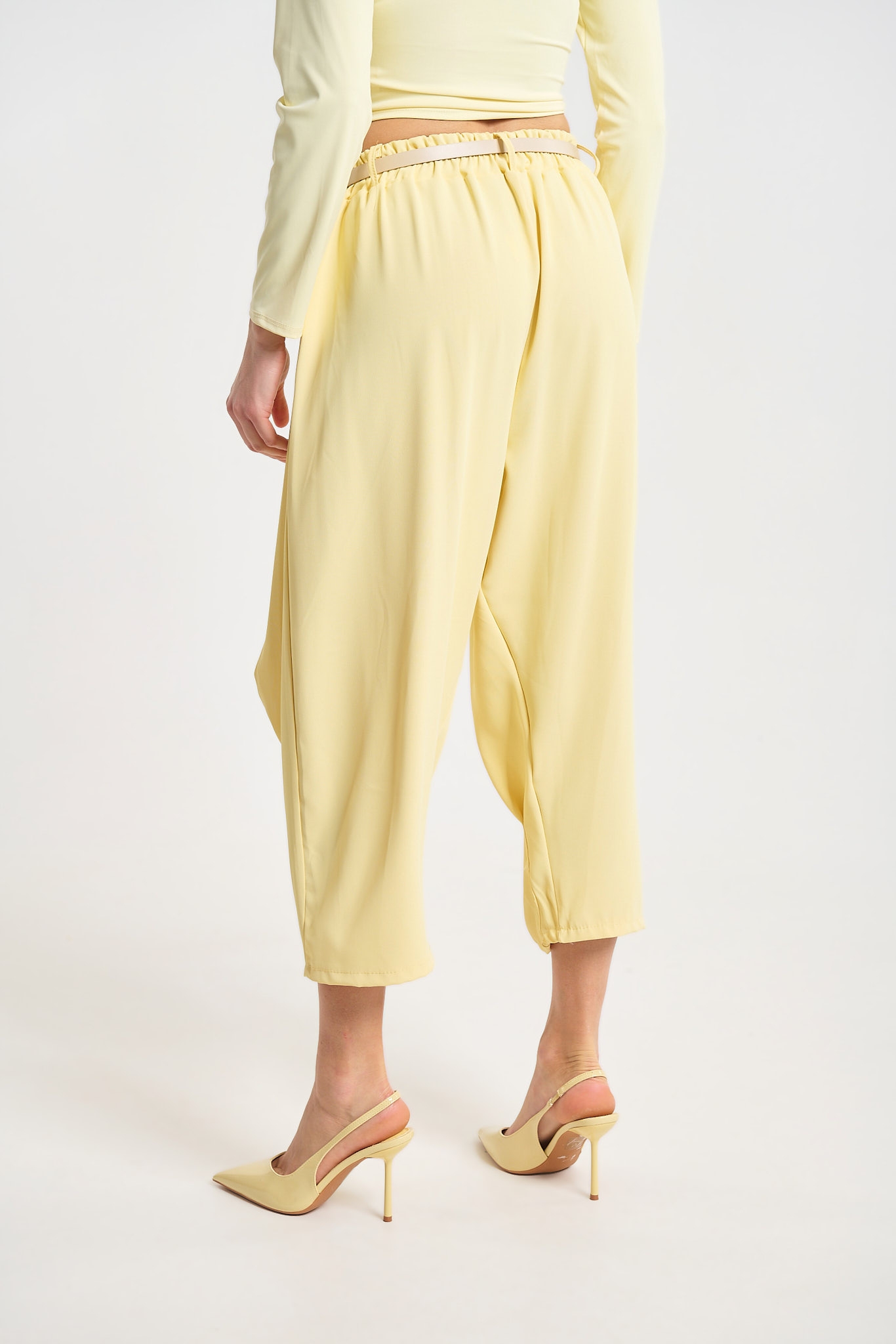 Women’s Beige Harem Pants with Belt & Asymmetric Front