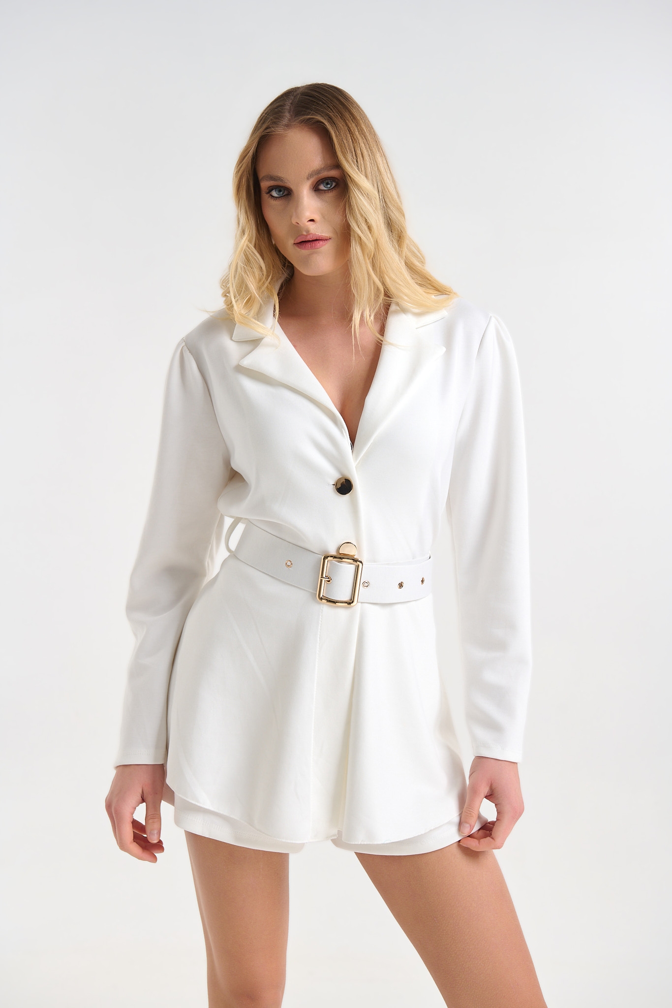 Elegant Belted Playsuit with Blazer-Style Collar