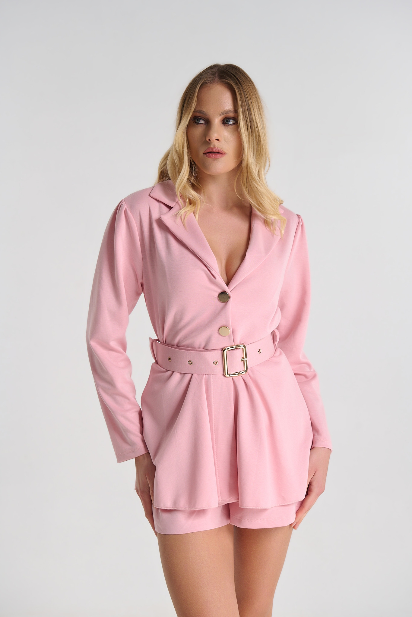 Elegant Belted Playsuit with Blazer-Style Collar