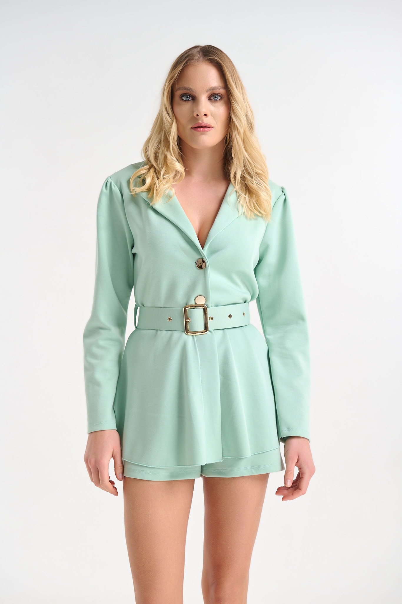 Elegant Belted Playsuit with Blazer-Style Collar