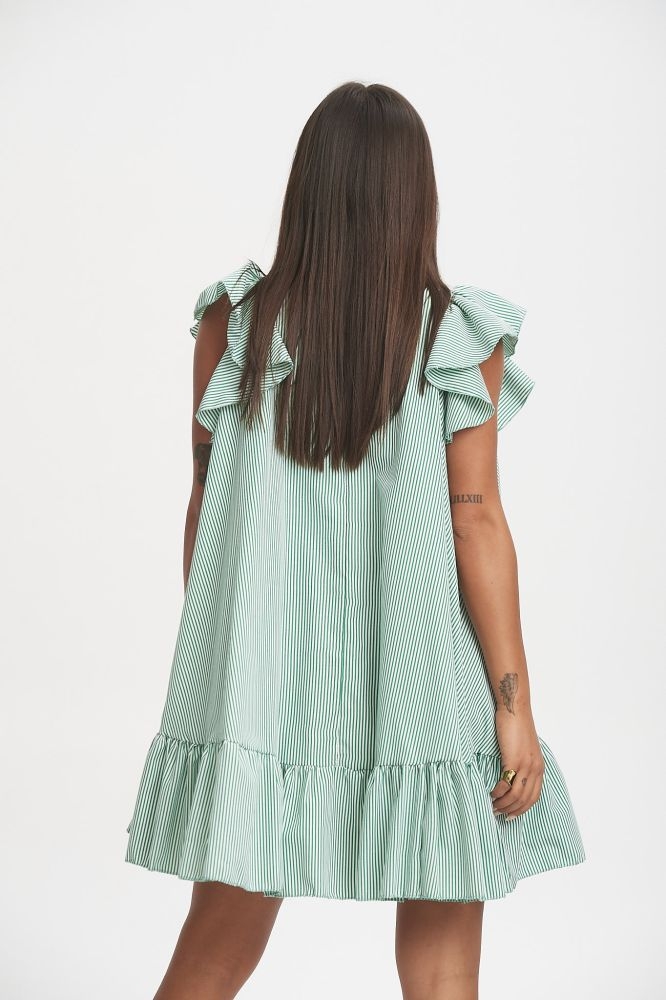 Ριγέ Φόρεμα Με Βολάν Στον Ώμο