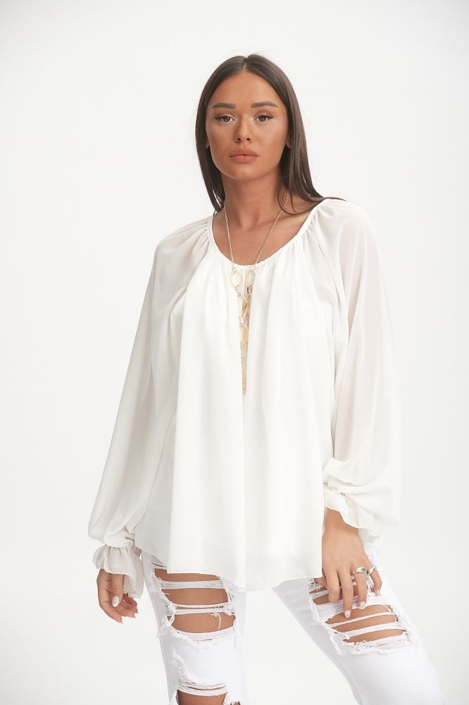 Μπλούζα Μουσελίνα Με Σφιχτό Μανίκι