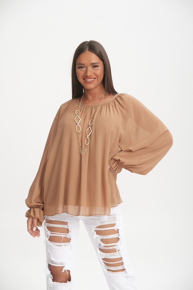 Μπλούζα Μουσελίνα Με Σφιχτό Μανίκι