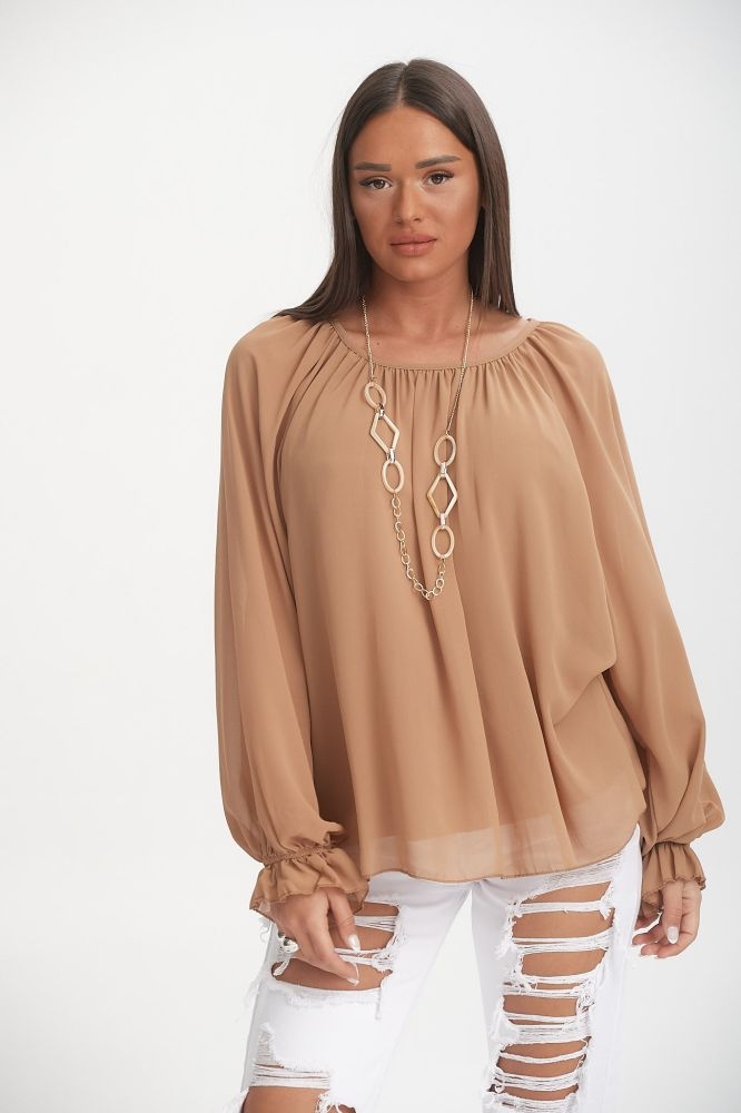 Μπλούζα Μουσελίνα Με Σφιχτό Μανίκι