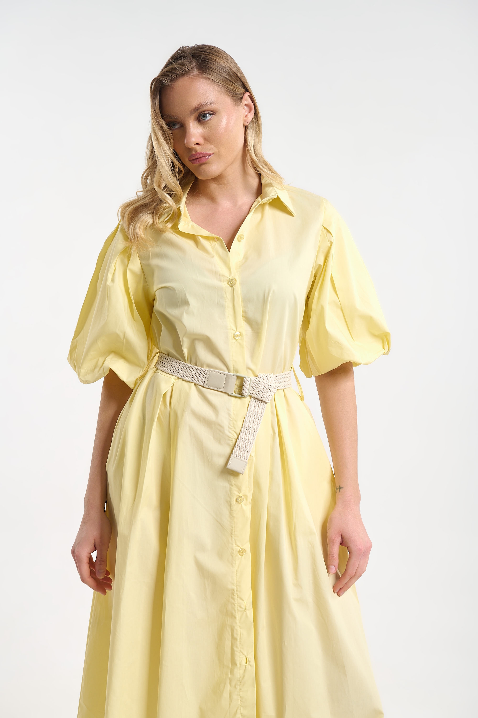 Poplin Dress with Straw Belt for Women