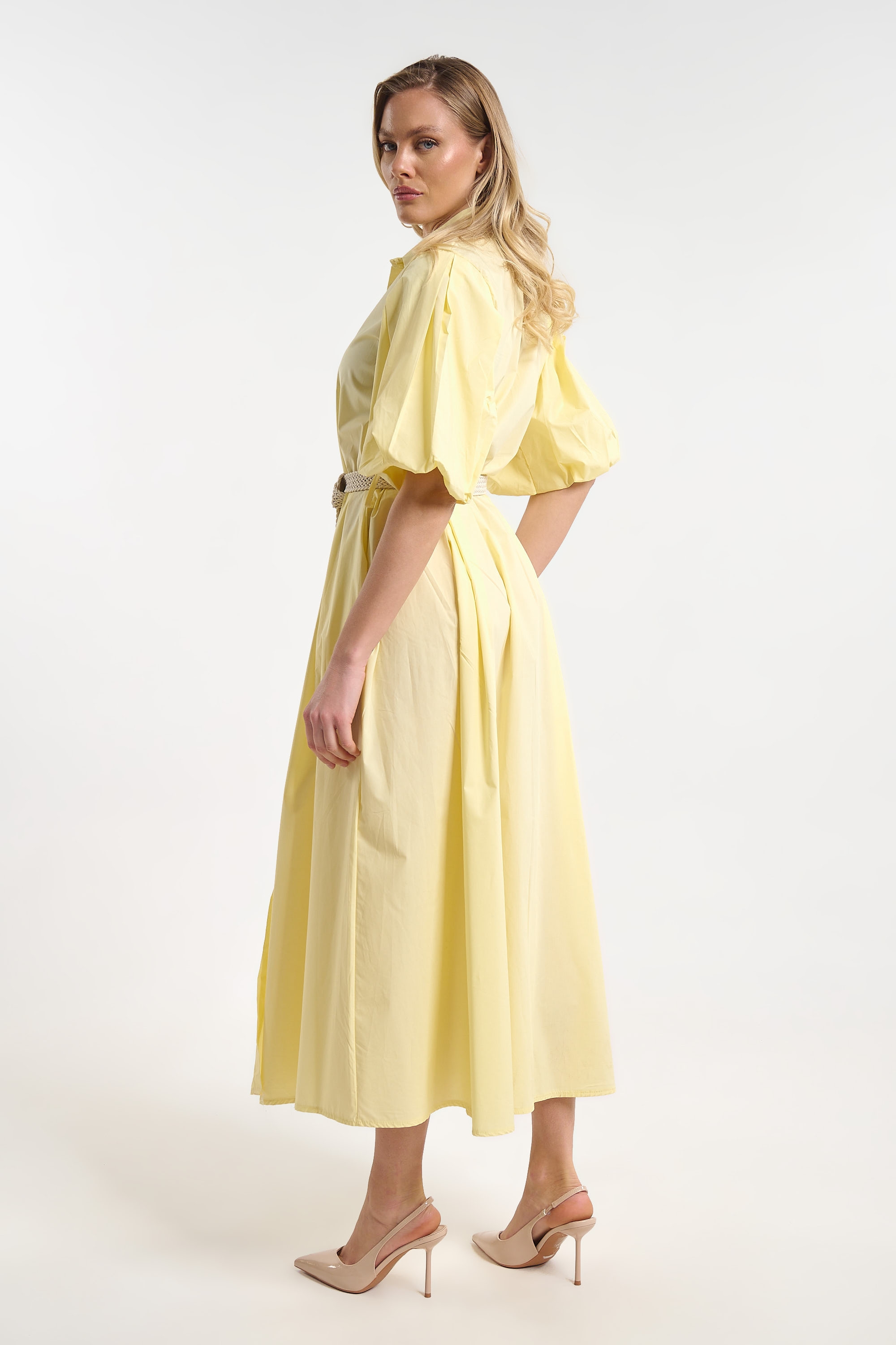 Poplin Dress with Straw Belt for Women