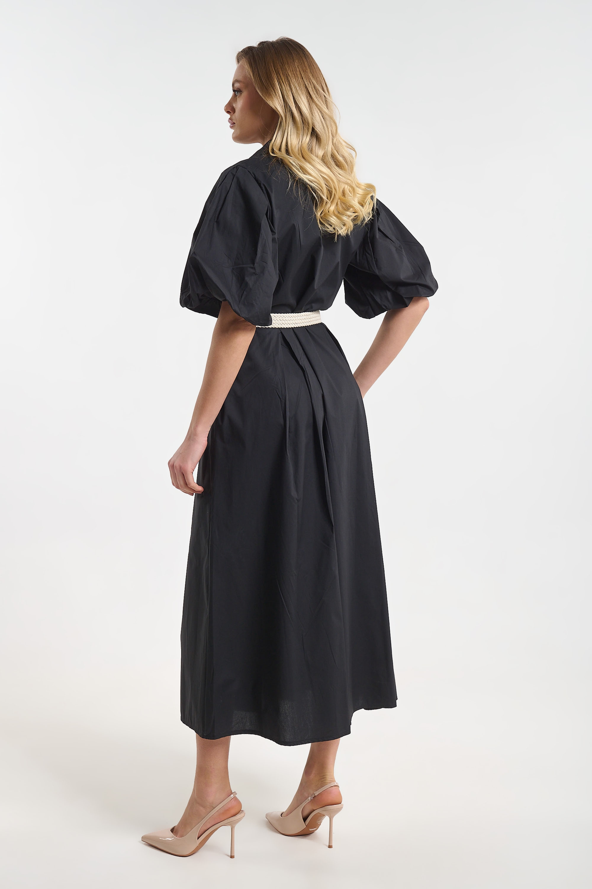 Poplin Dress with Straw Belt for Women