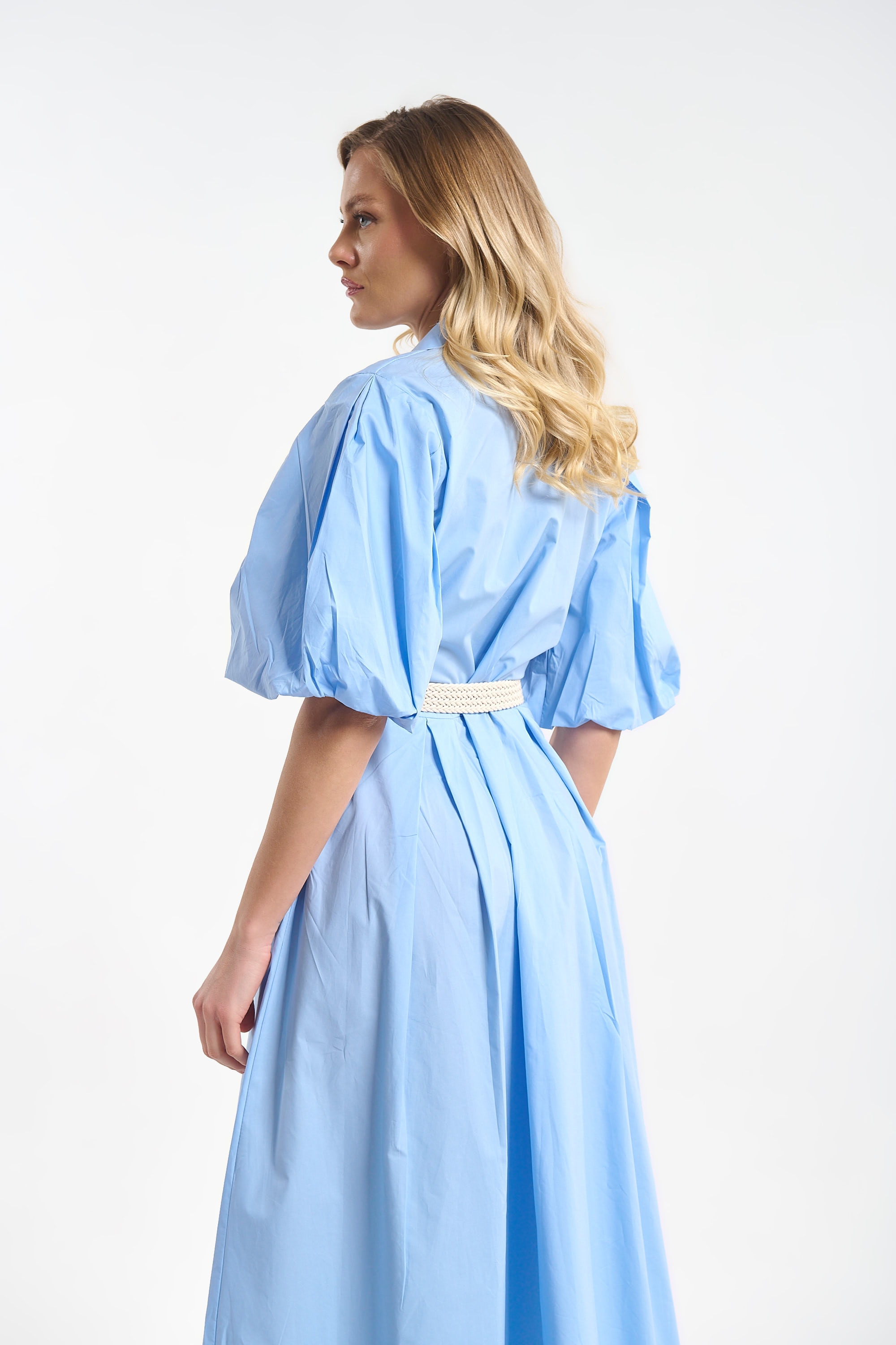 Poplin Dress with Straw Belt for Women