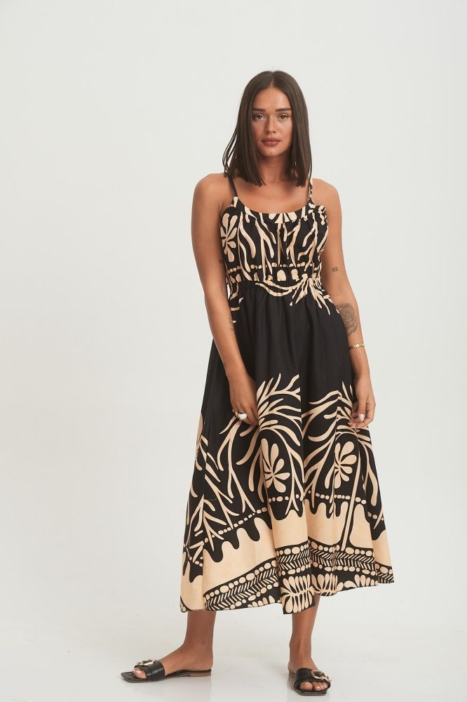 Φόρεμα Εμπριμέ Με Φιόγκο Πίσω