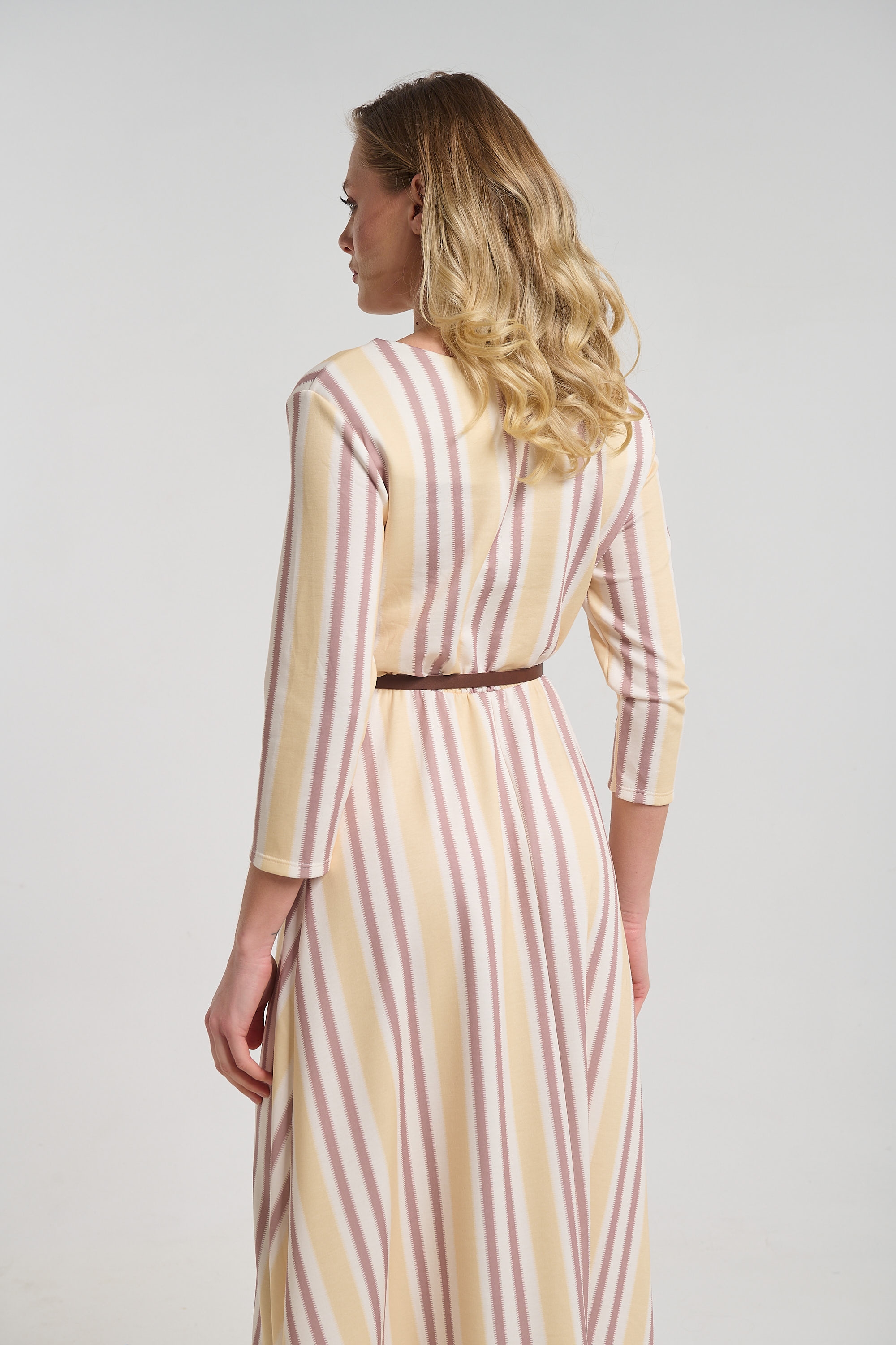 Striped Midi Dress for Women with 3/4 Sleeves
