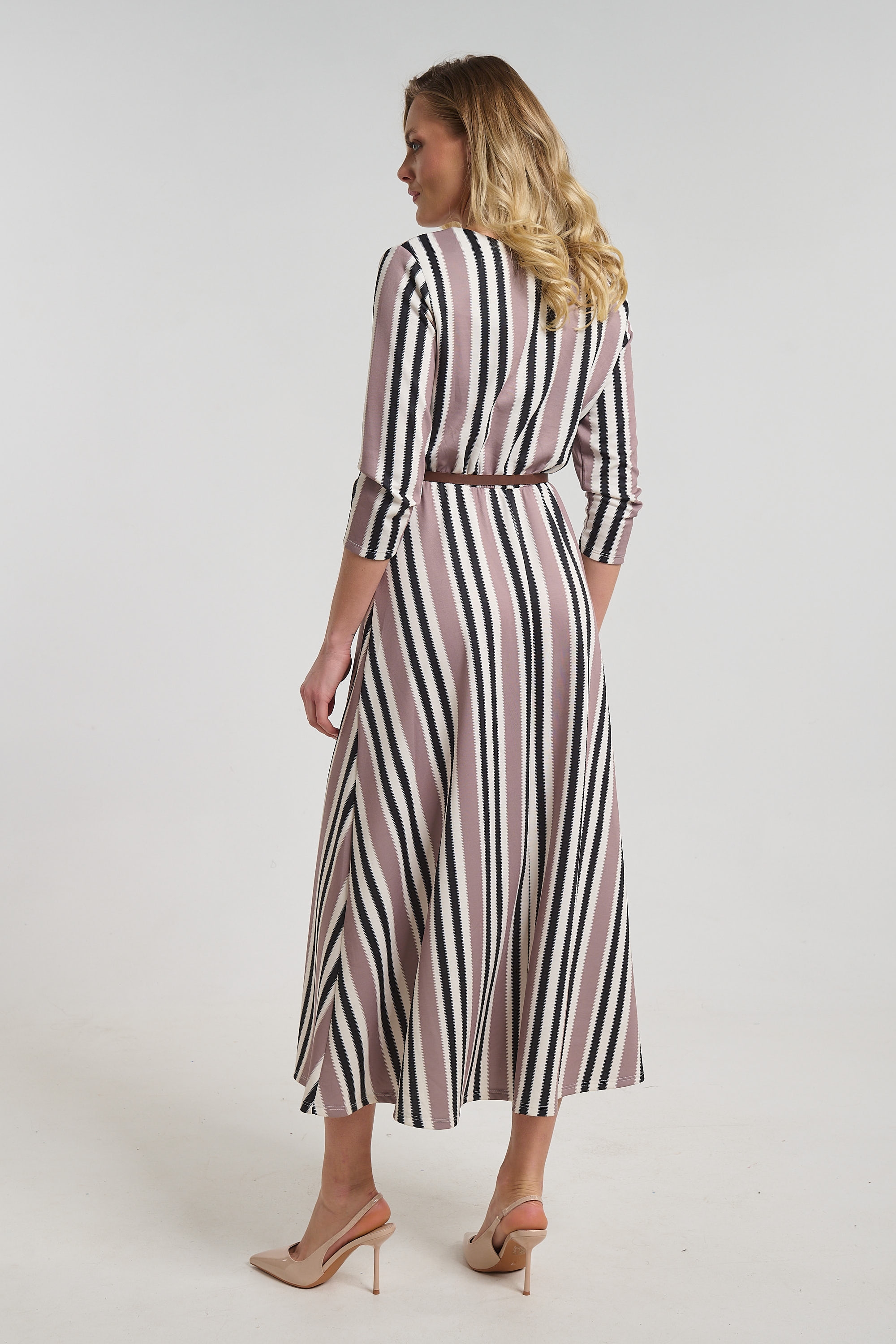 Striped Midi Dress for Women with 3/4 Sleeves