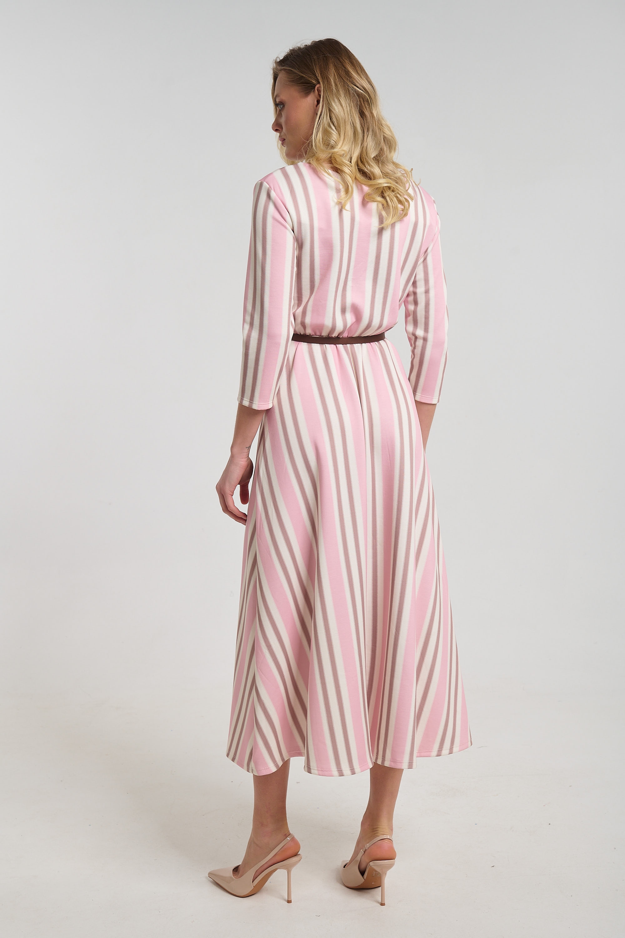 Striped Midi Dress for Women with 3/4 Sleeves