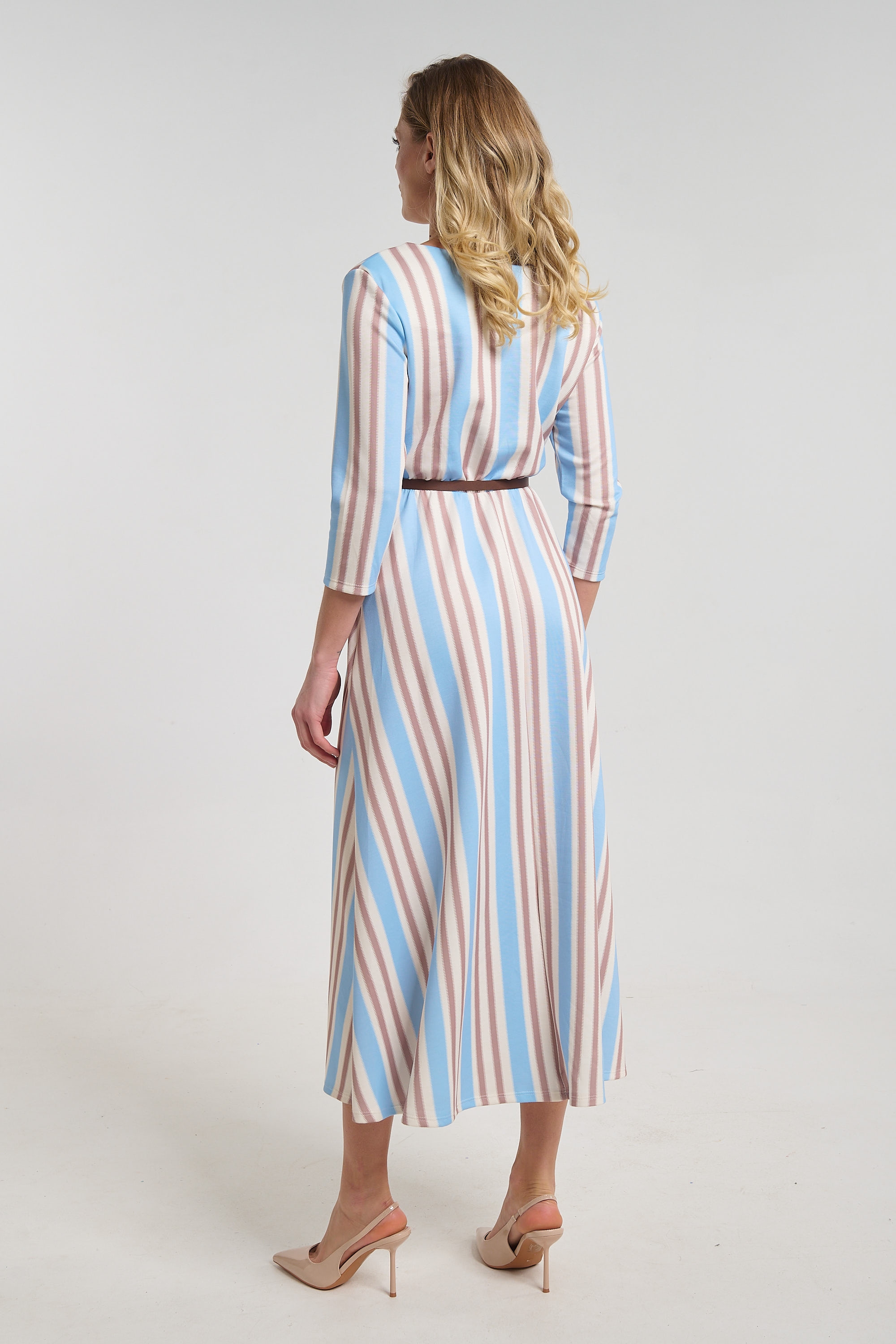 Striped Midi Dress for Women with 3/4 Sleeves