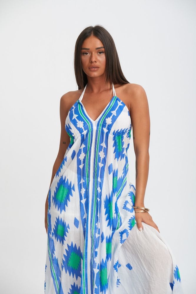 Φόρεμα Λινό Μακρύ Με Λαχούρ