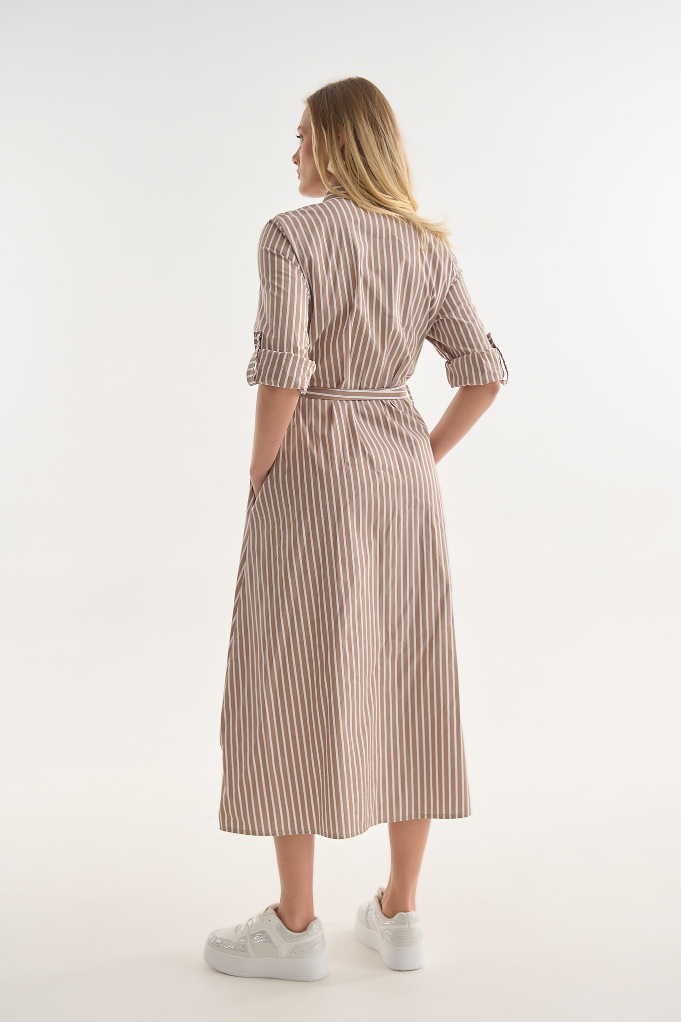 Striped Shirt Dress with Chain Detail