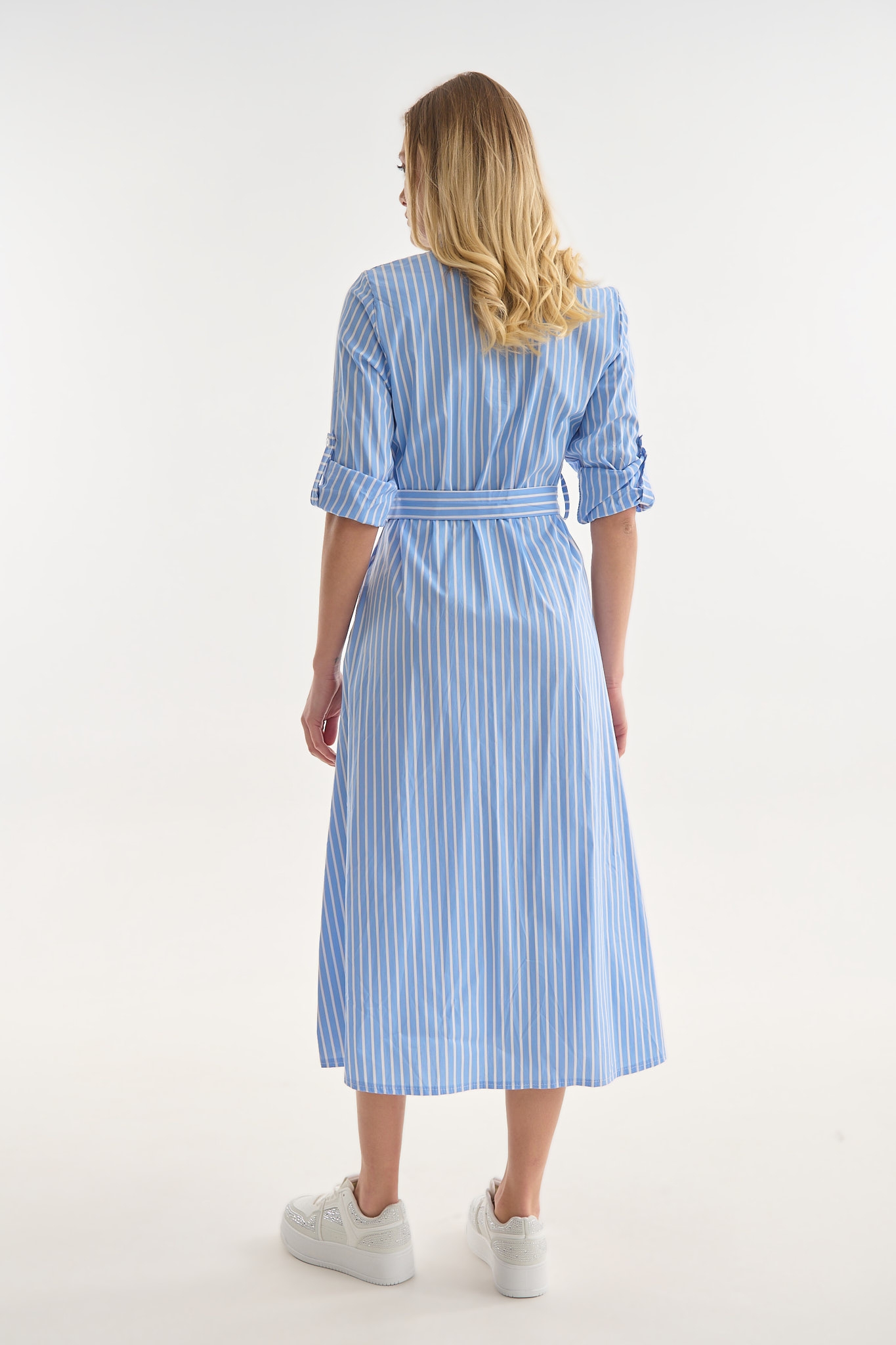 Striped Shirt Dress with Chain Detail