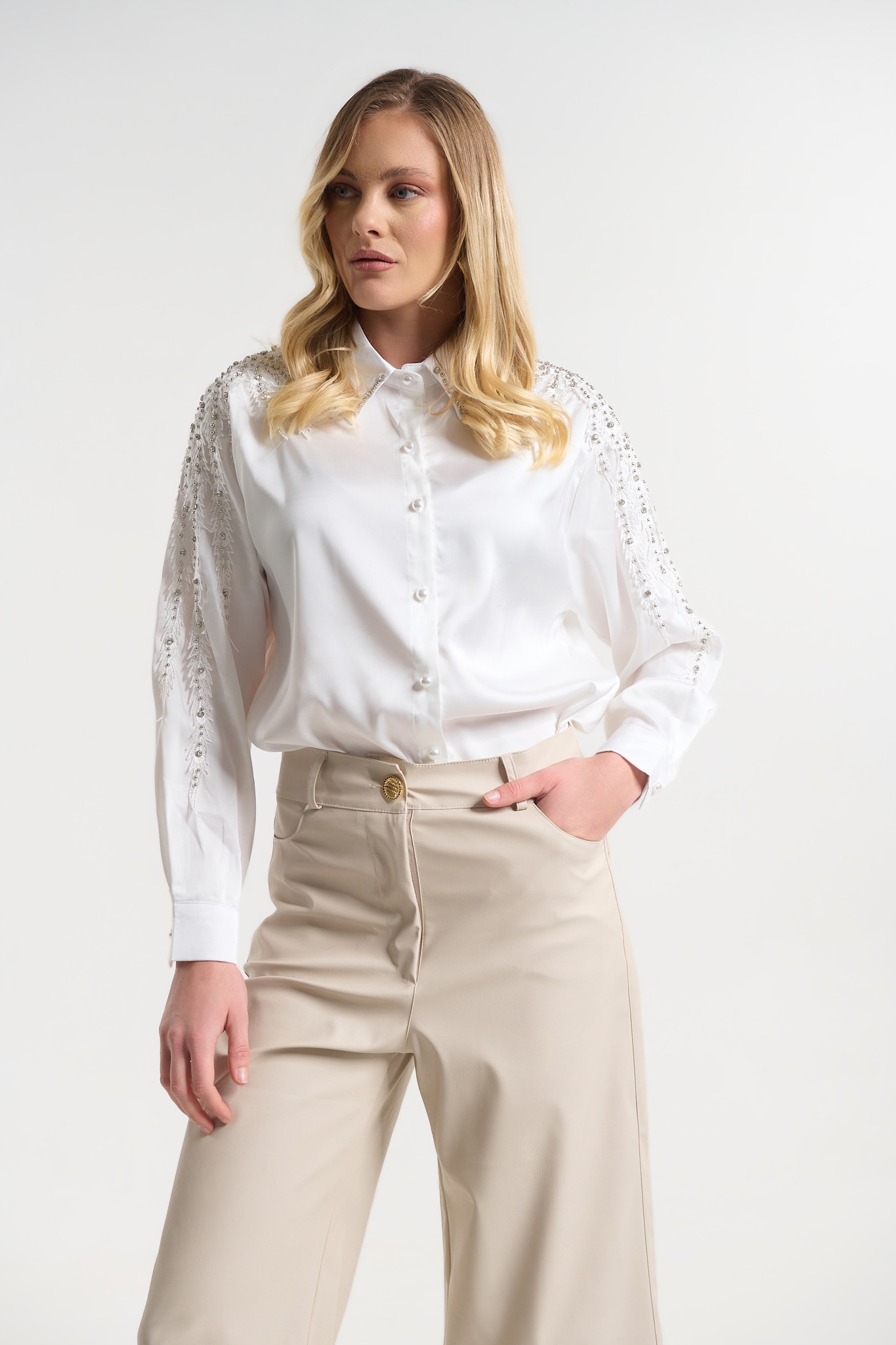 Πουκάμισο Σατέν με Σχέδιο στους Ώμους