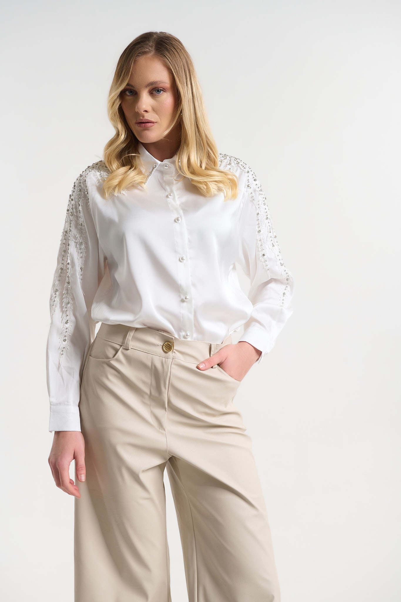 Πουκάμισο Σατέν με Σχέδιο στους Ώμους