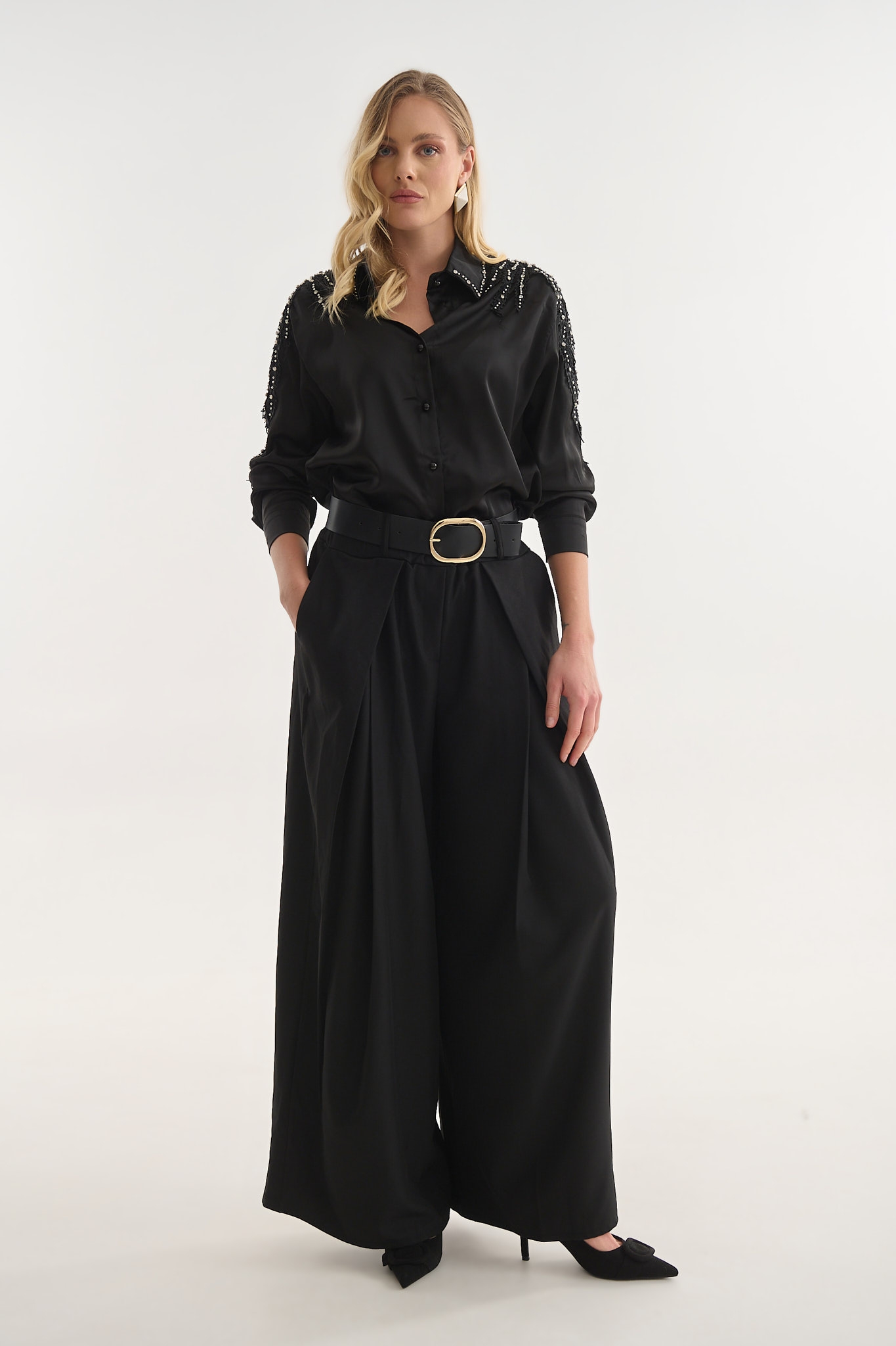 Satin Shirt Shoulder Detail