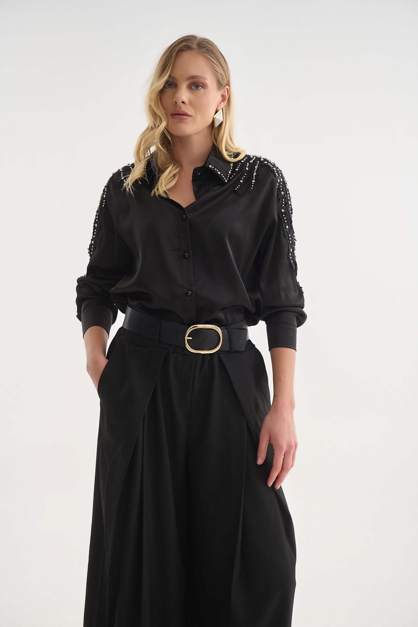 Satin Shirt Shoulder Detail