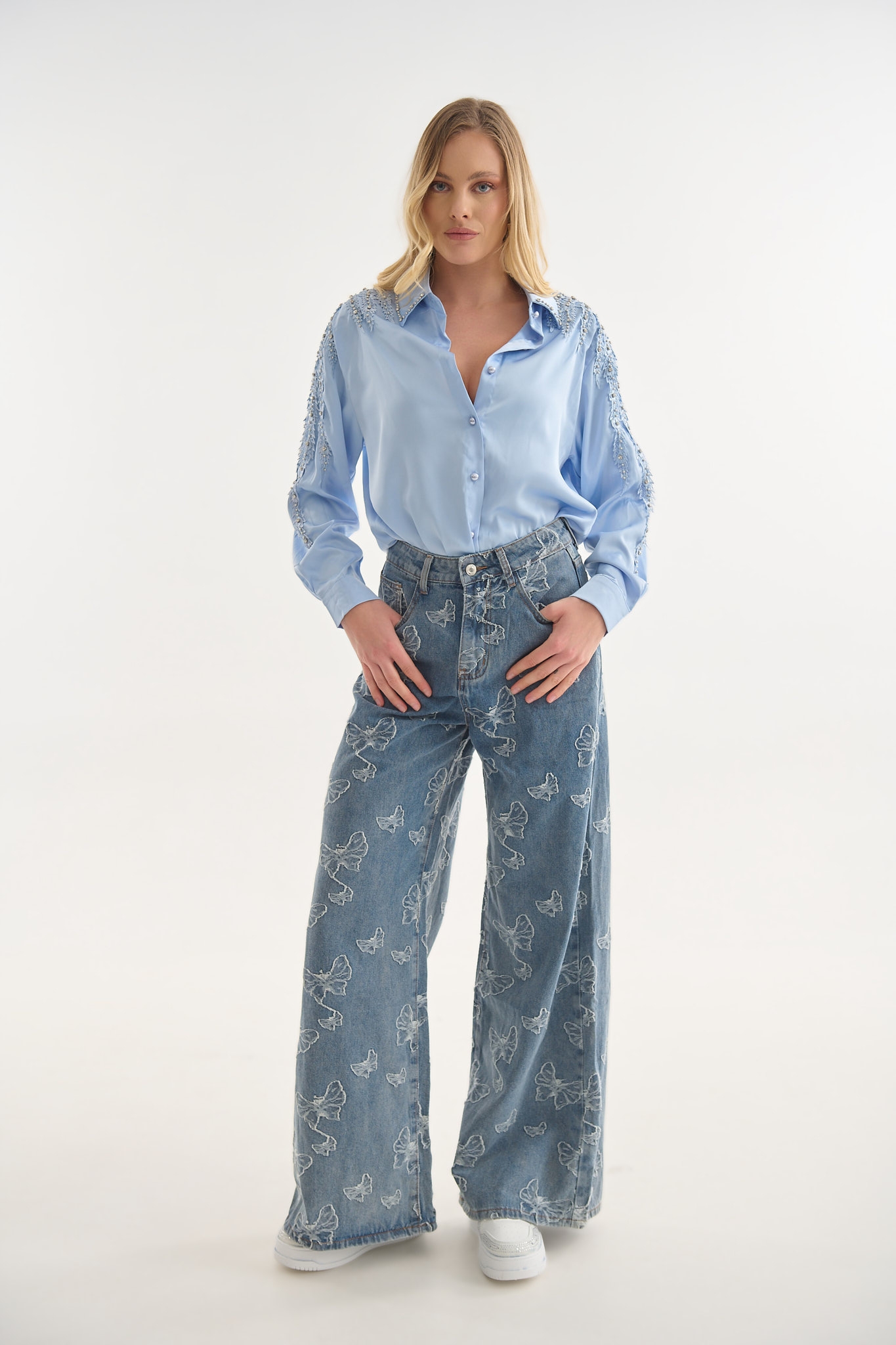 Πουκάμισο Σατέν με Σχέδιο στους Ώμους