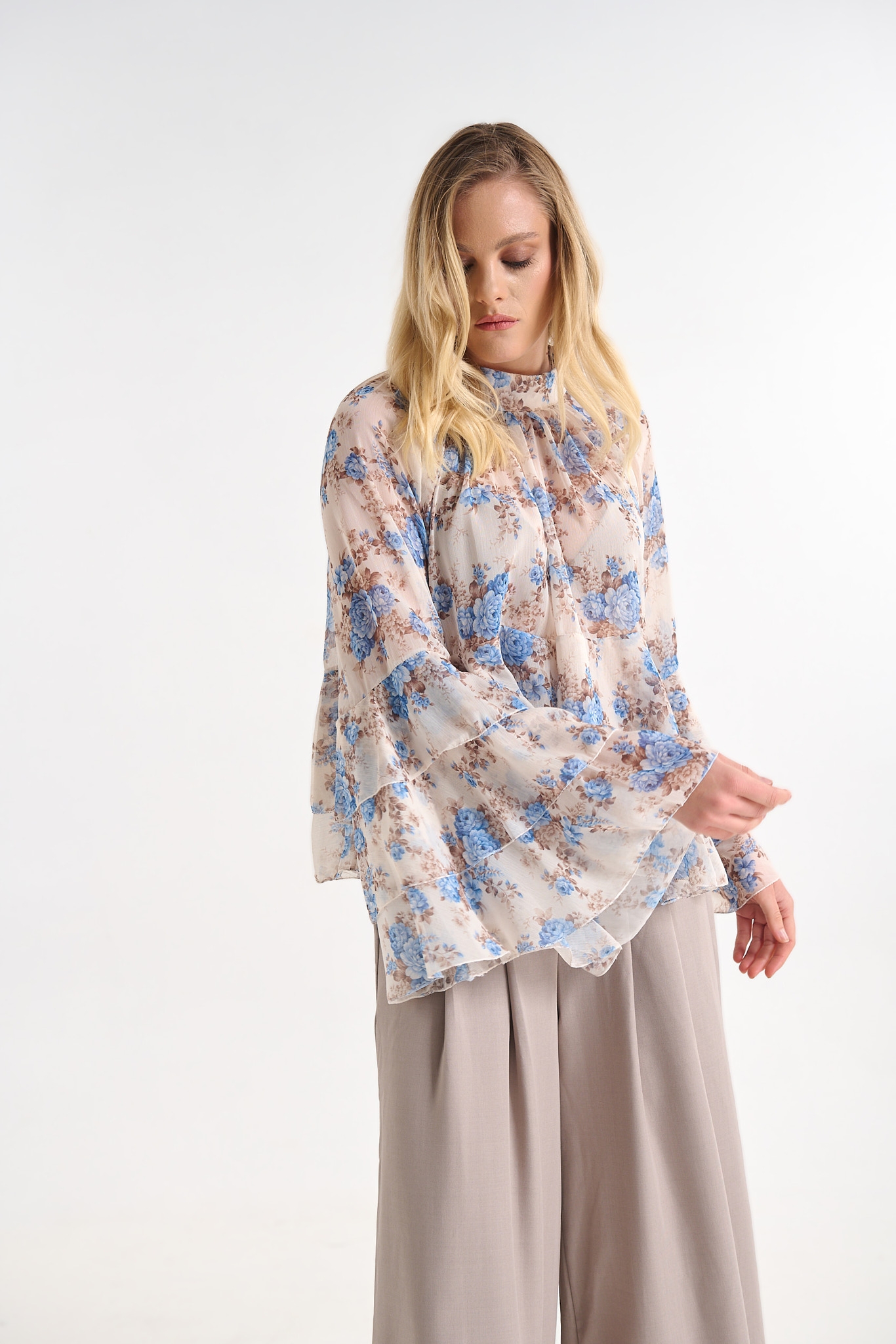 Floral Blouse with Bell Sleeves
