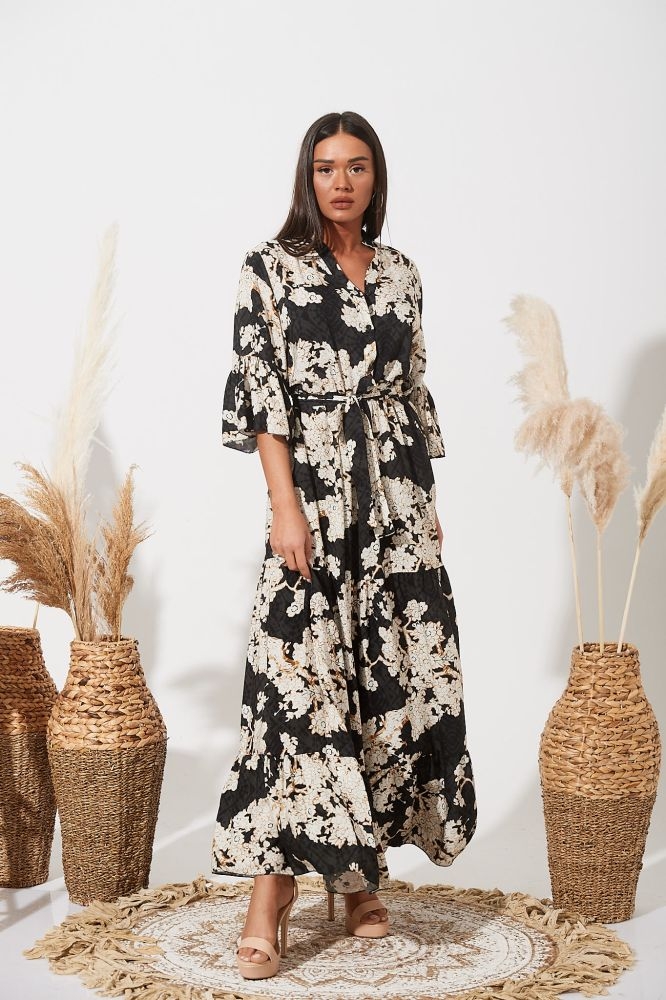 Φόρεμα Μάξι Με Μάο Γιακά Φλοράλ