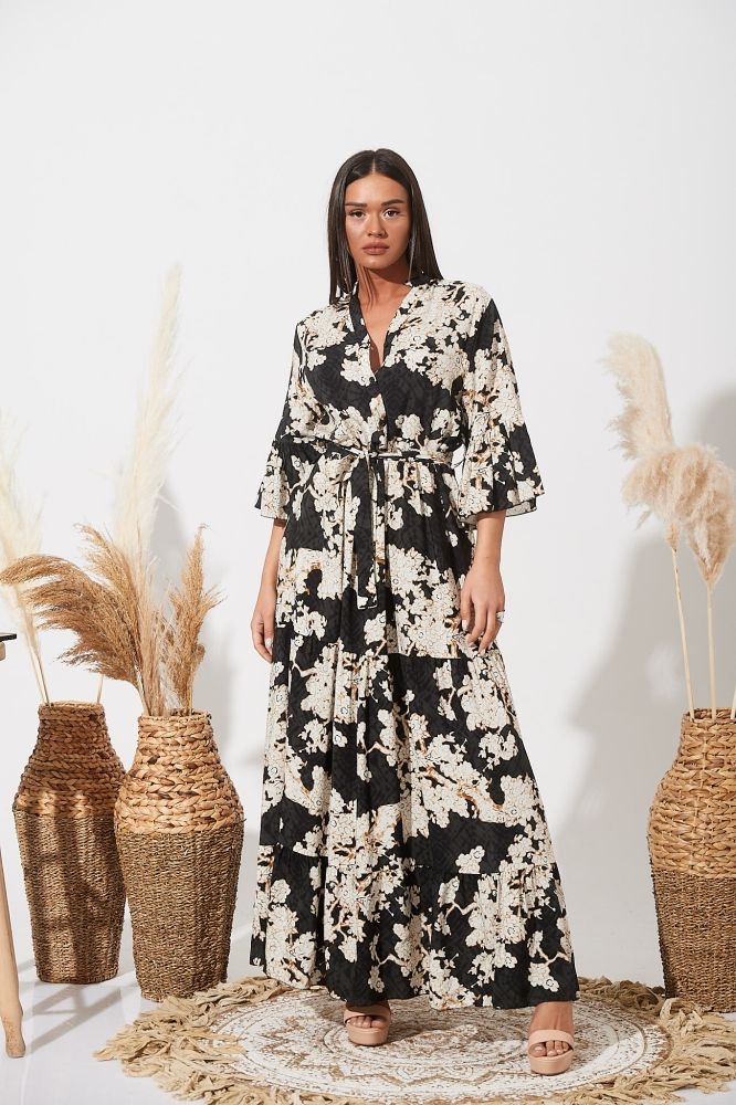 Φόρεμα Μάξι Με Μάο Γιακά Φλοράλ