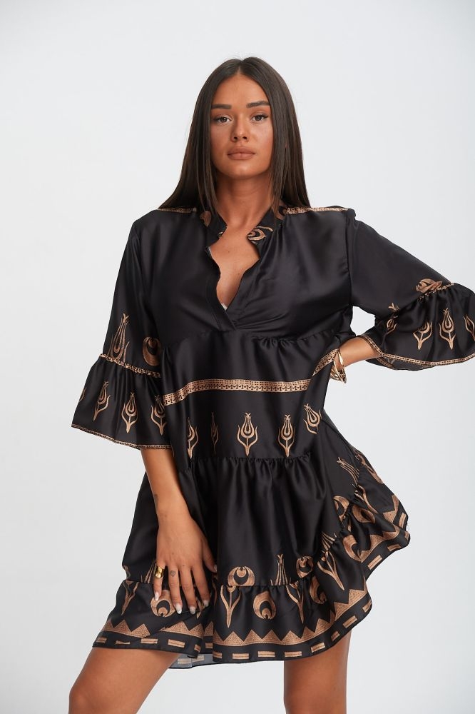 Κοντό Φόρεμα με Ιερογλυφικά Σχέδια