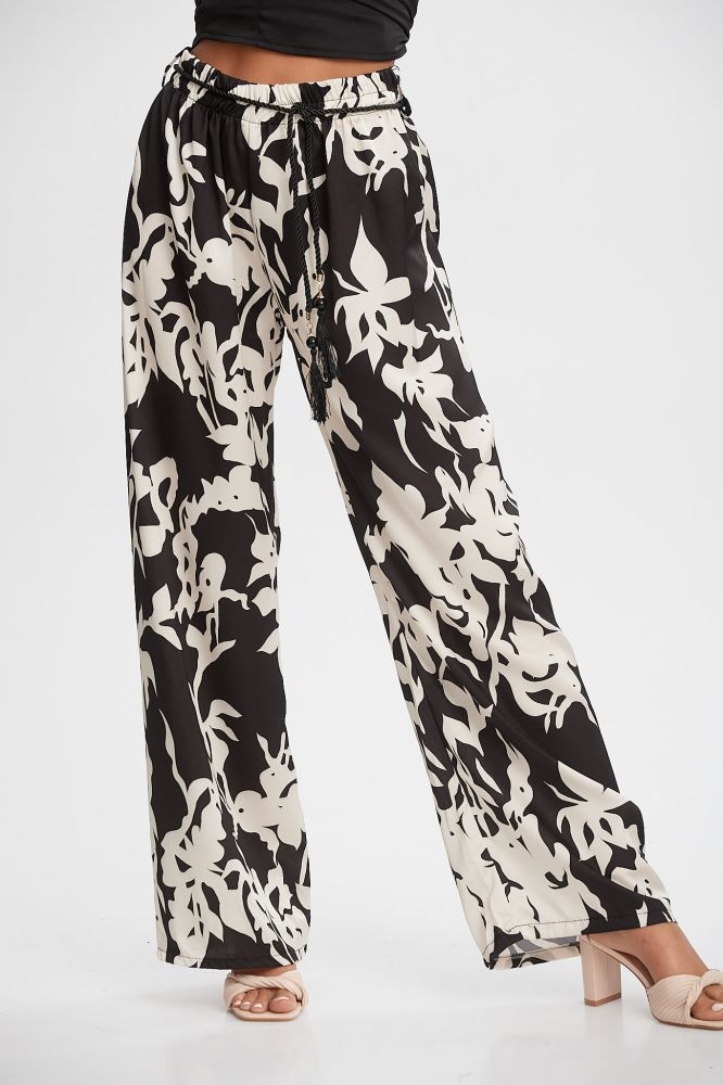 Παντελόνα Με Ζωνάκι & Δίχρωμα Λουλούδια