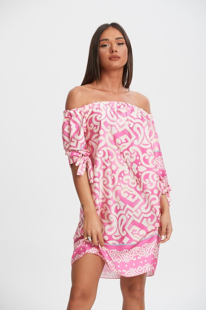 Φόρεμα Εμπριμέ Με Δέσιμο Στο Μανίκι