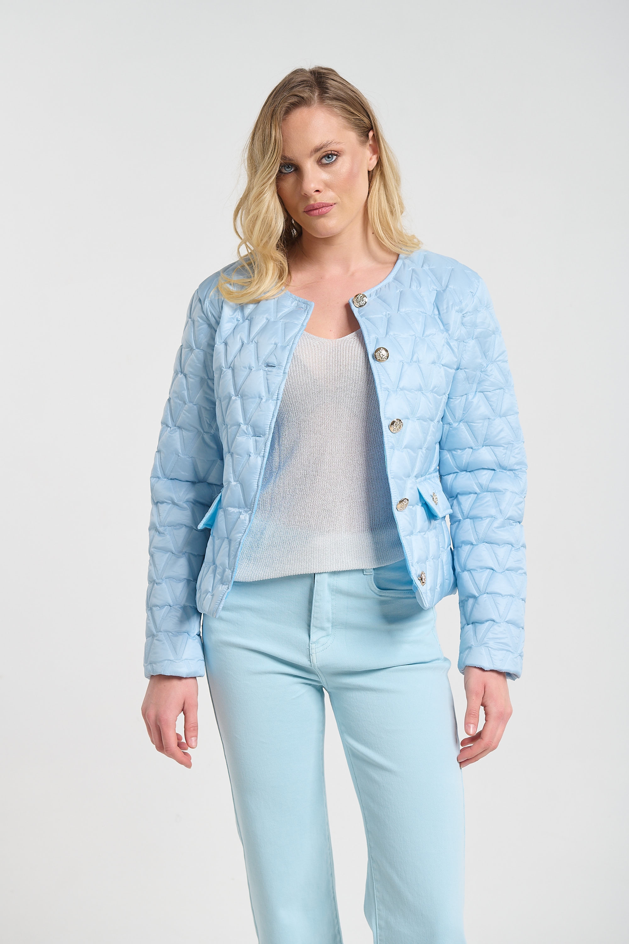 Quilted Cropped Jacket with Gold Buttons