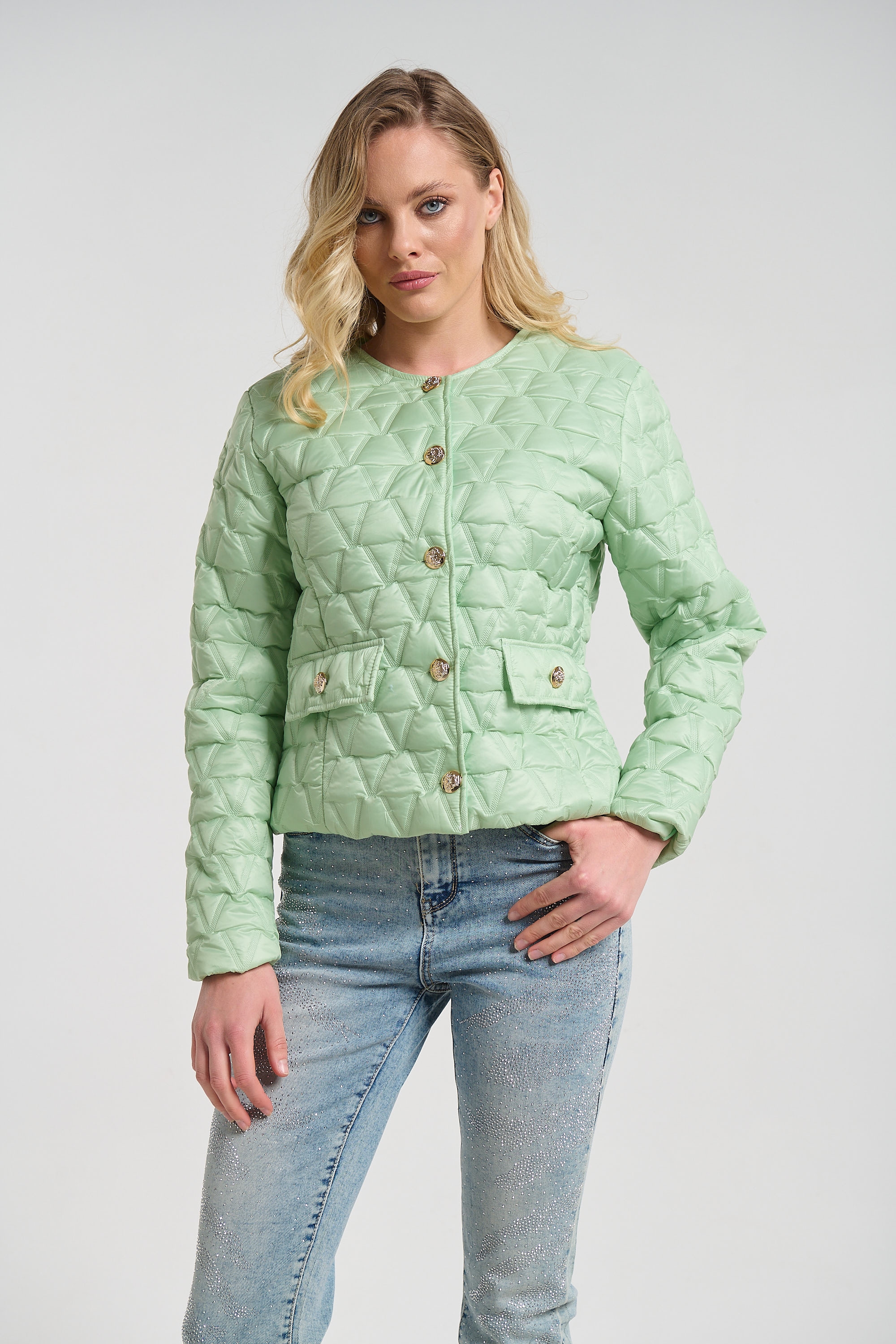 Quilted Cropped Jacket with Gold Buttons