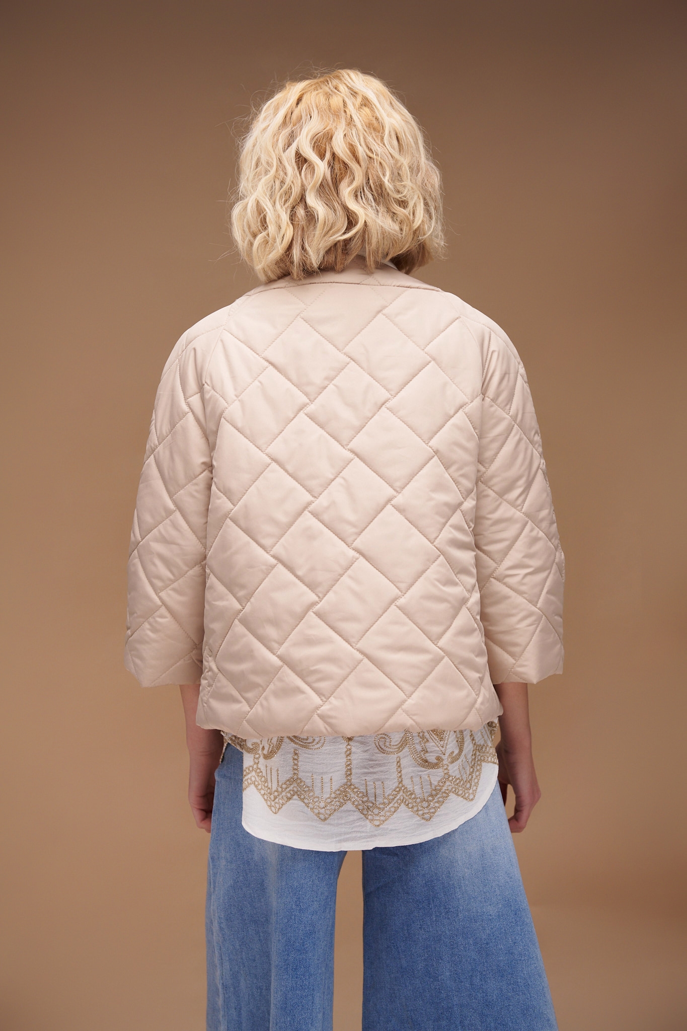 Women’s Quilted Jacket with 3/4 Sleeves and Hidden Pockets