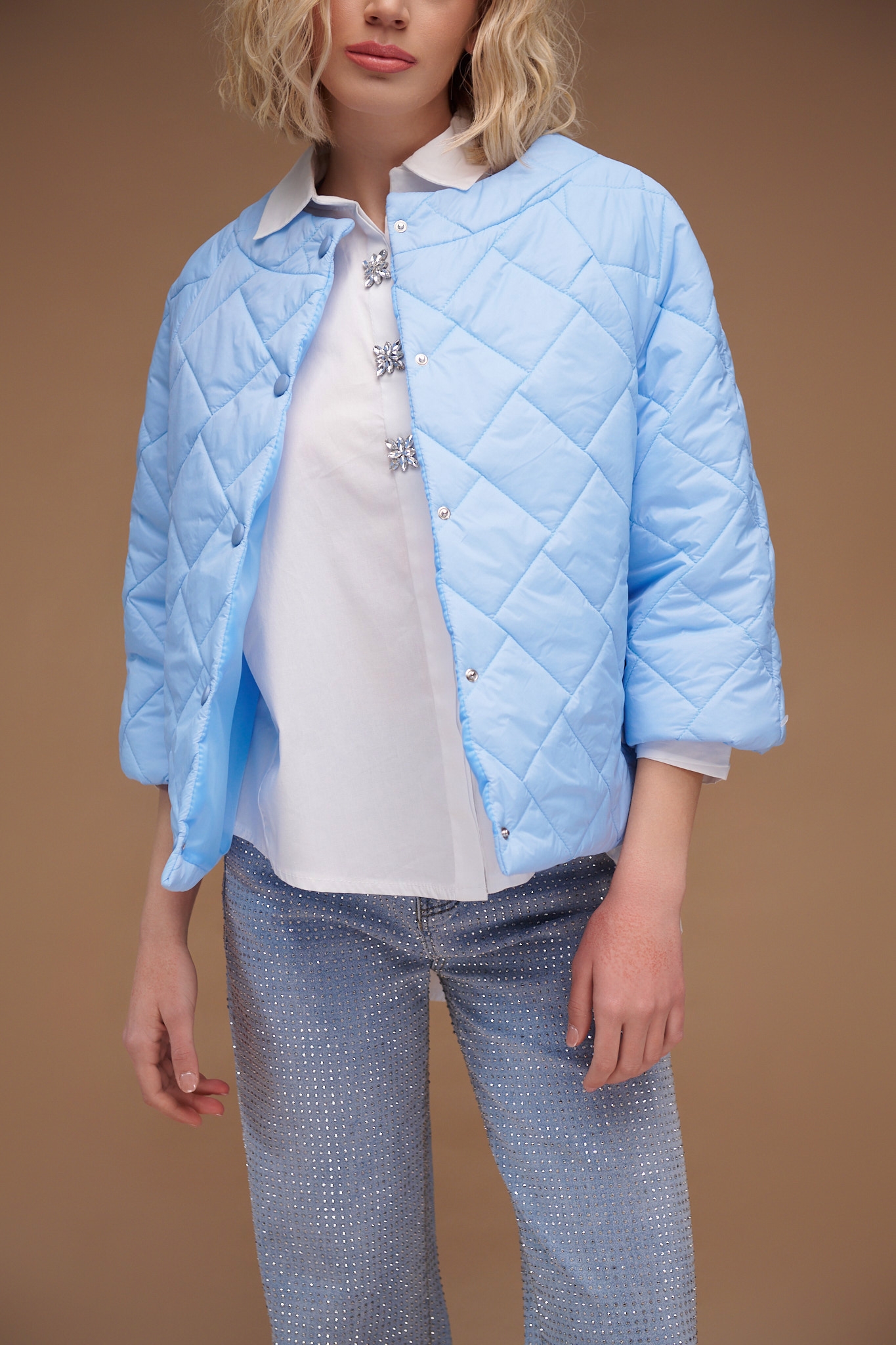 Women’s Quilted Jacket with 3/4 Sleeves and Hidden Pockets